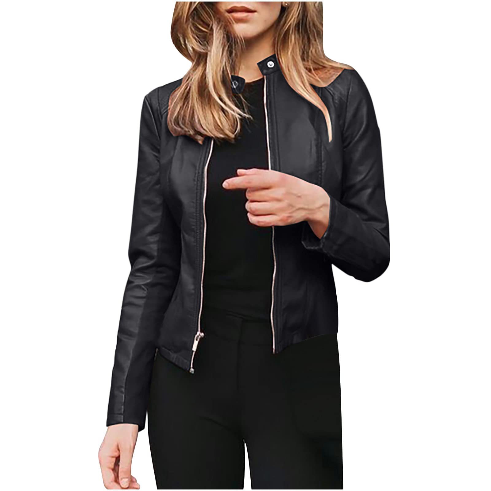 Women's Faux Leather Jacket - Stylish Zip-Up Biker Coat for Fall & Spring | Casual Outerwear for Motorcycle Riding, Date Night & Everyday Wear