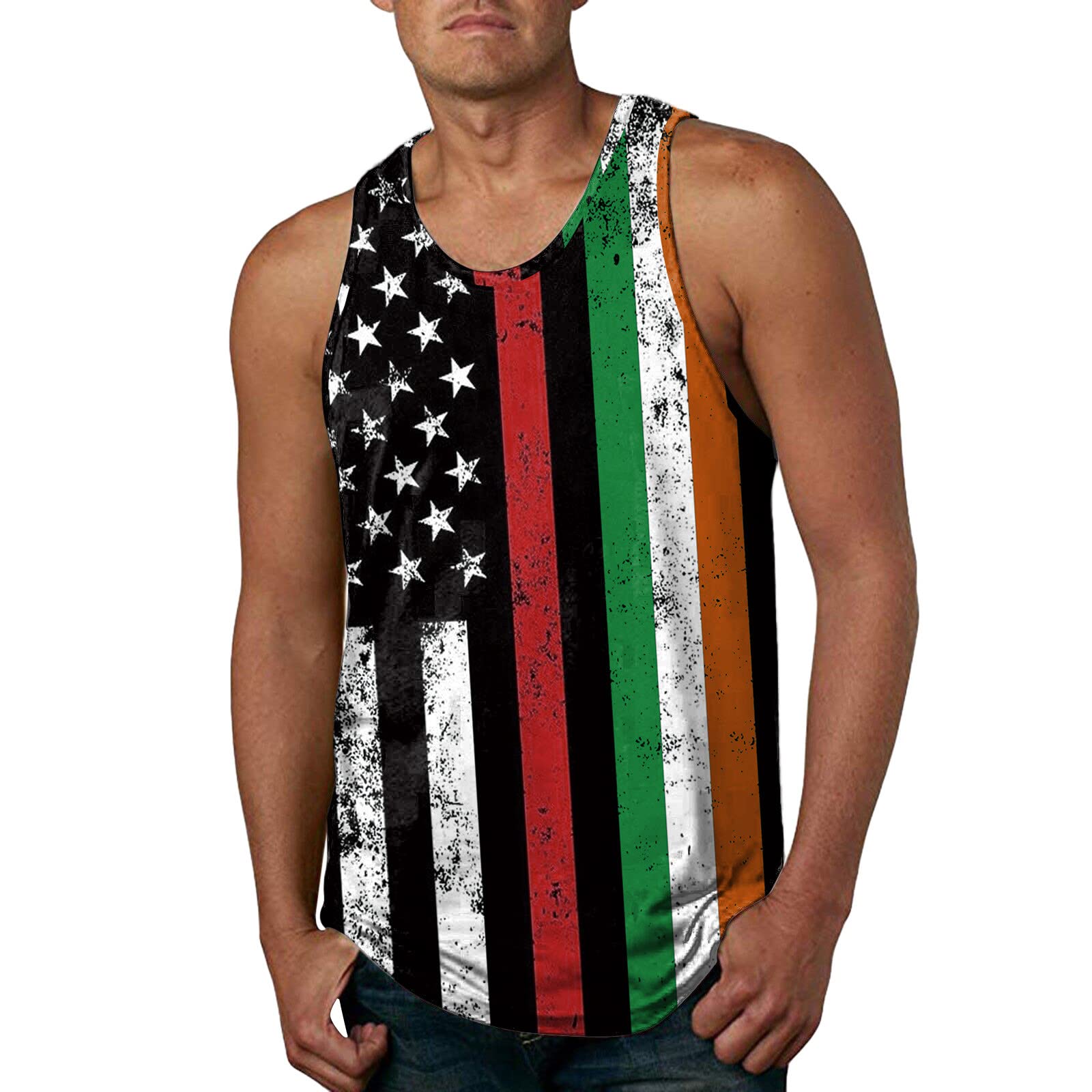 Printed Beach Sleeveless Blouse - Summer & Spring Flag Design Men's Casual Tank Tops - Perfect for Beach Outings, Summer Vacations and Casual Streetwear