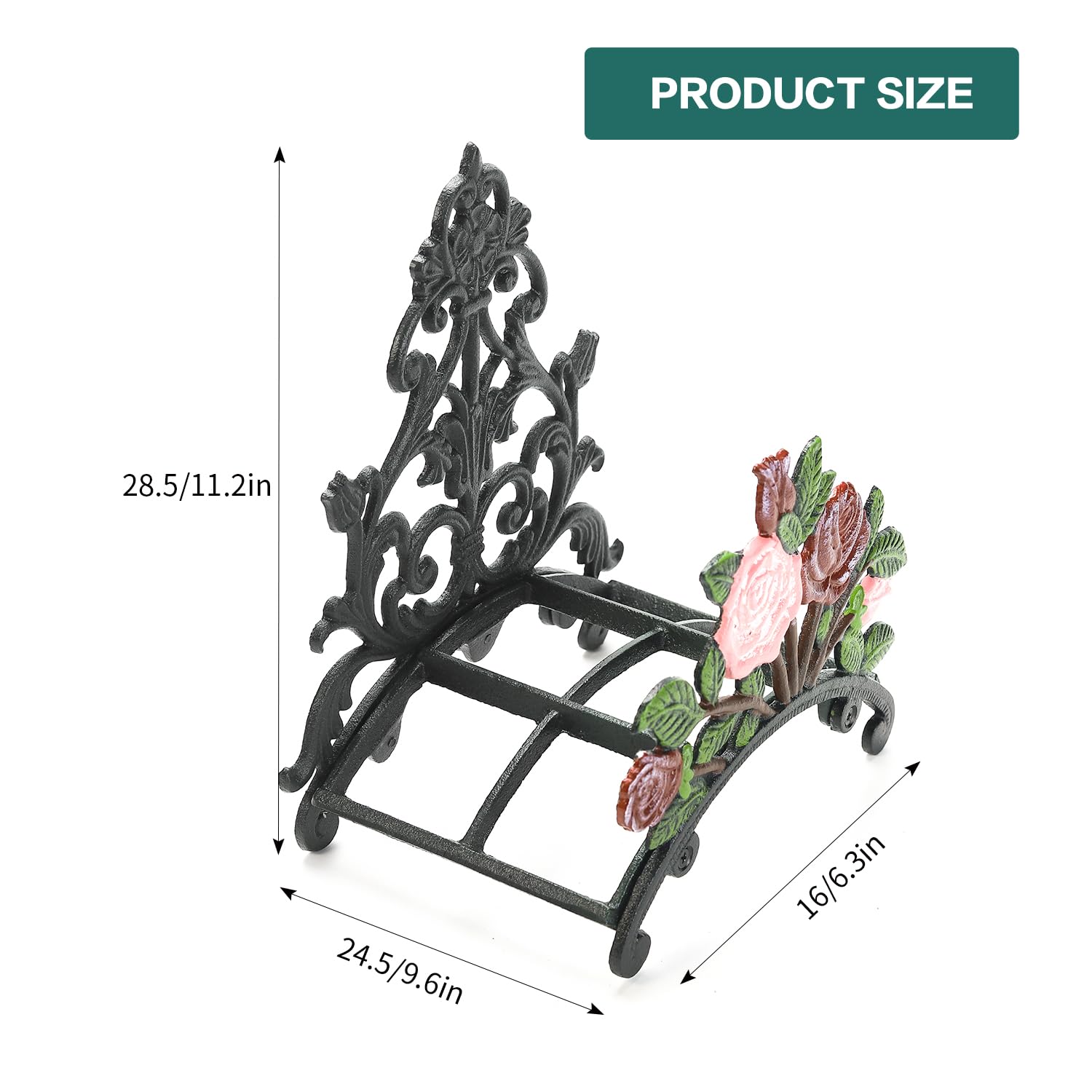 Heavy Duty Cast Iron Garden Hose Holder - Decorative Hand-Painted Peony Wall Mounted Hose Hanger - Outdoor Water Hose Storage Rack - Metal Hose Stand for Yard, Garden, and Patio Organization
