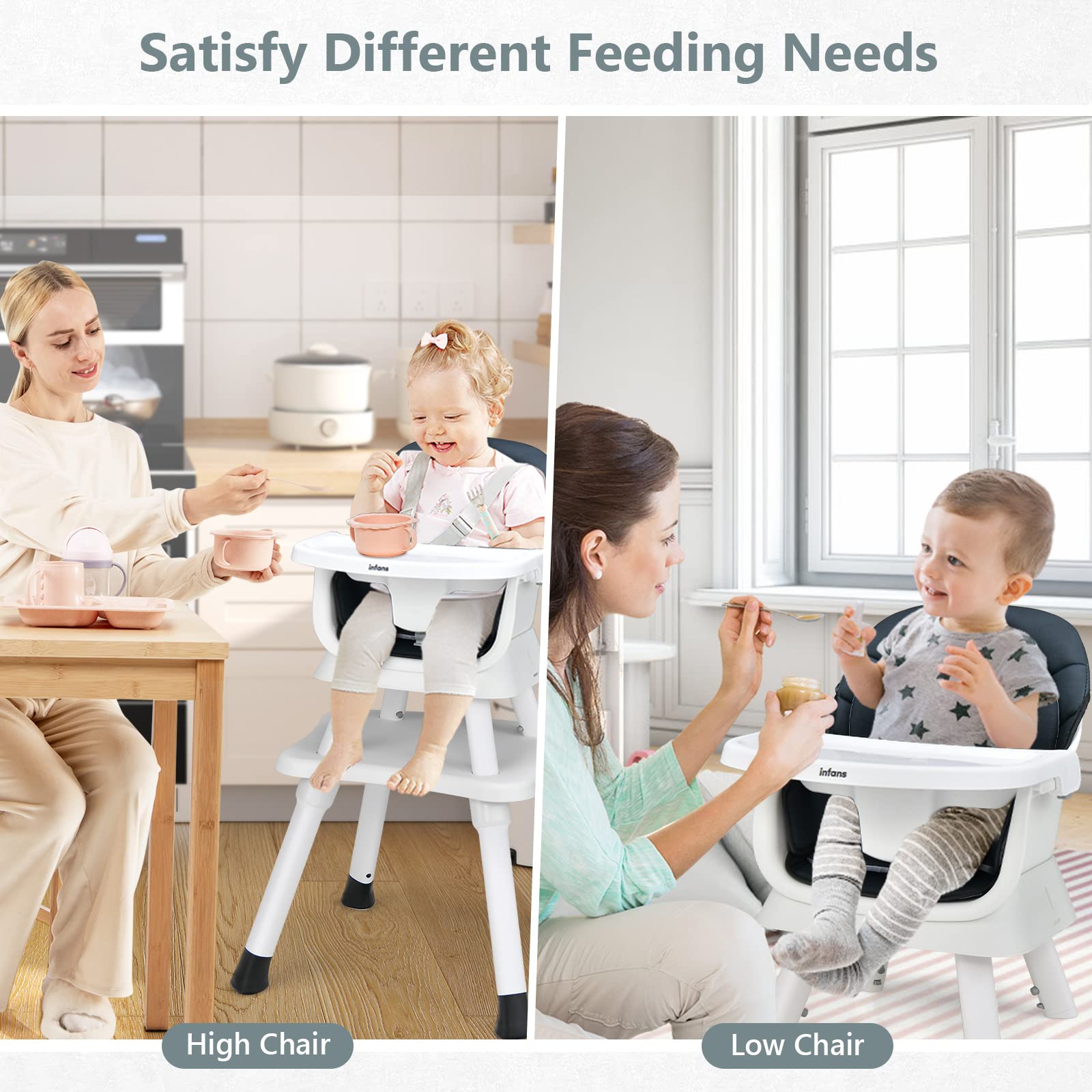 INFANS 8-in-1 Convertible Baby High Chair & Toddler Booster Seat with Removable Tray - Adjustable Dining Chair, Building Block Activity Table & Kids Stool Set for Home, Restaurant & Outdoor Use