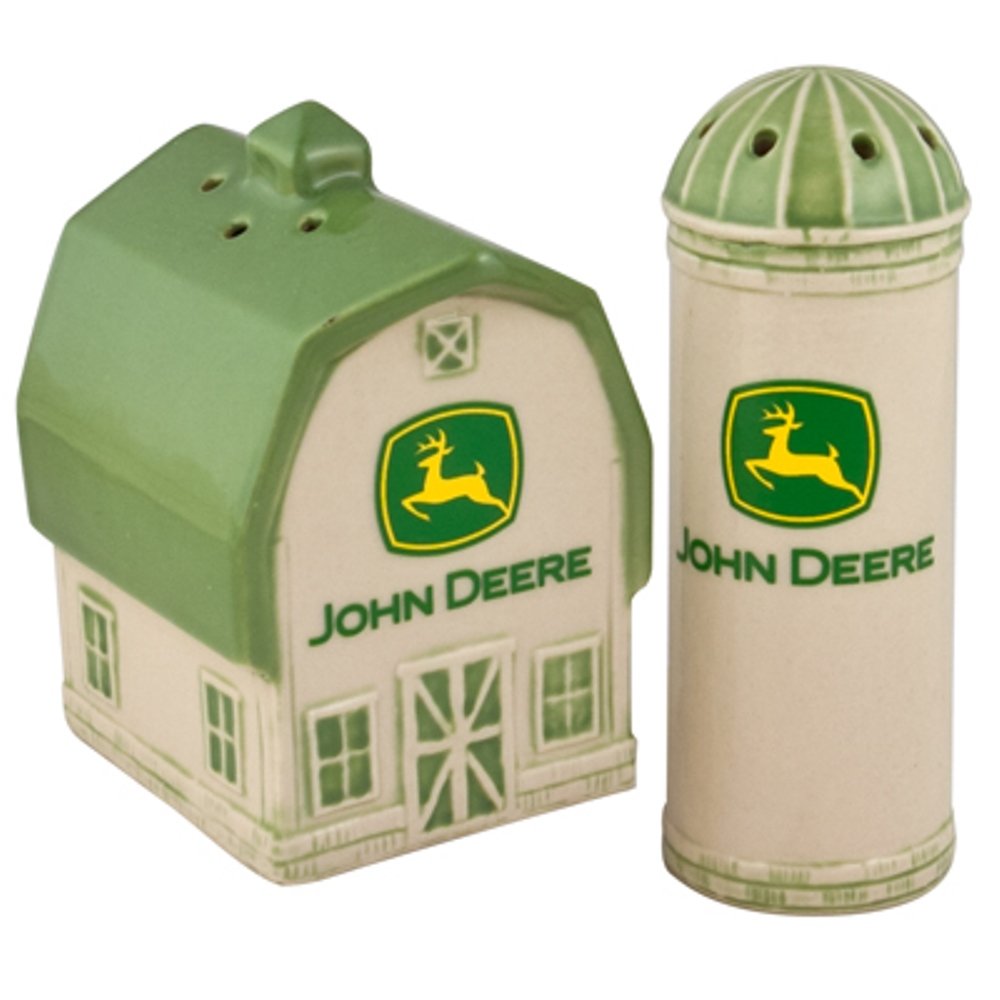 John Deere Logo Barn & Silo Salt and Pepper Shaker Set - Vintage Farmhouse Kitchen Decor for Country Style Dining & Gift Ideas