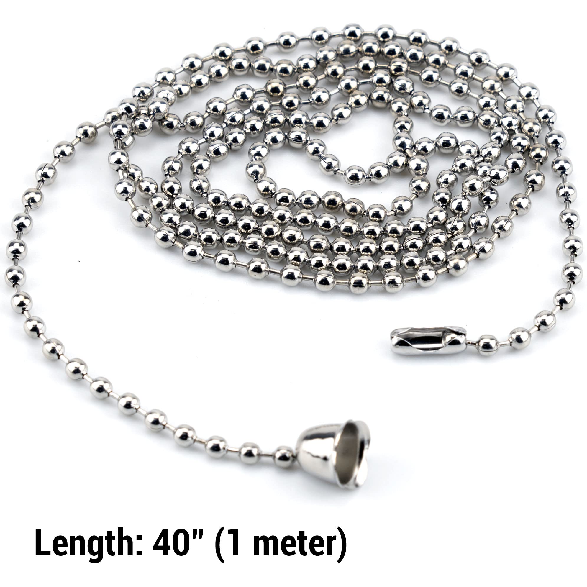 5 Pack 40-Inch Extra Long Beaded Ball Chain Pull Extender - 3mm Diameter Fan Cord with Connector for Ceiling Fan Light Switch - Perfect for Hard-to-Reach Ceiling Fans, Pendant Lights & Wall Switches