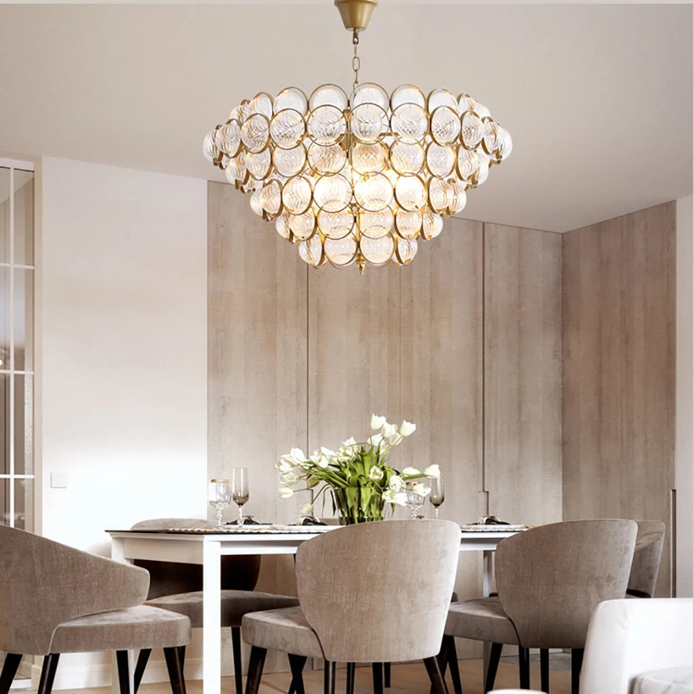 Gold Clear Glass Globe Pendant Light Fixture - Modern Hanging Chandelier for Dining Room, Kitchen Island & Bedroom Lighting