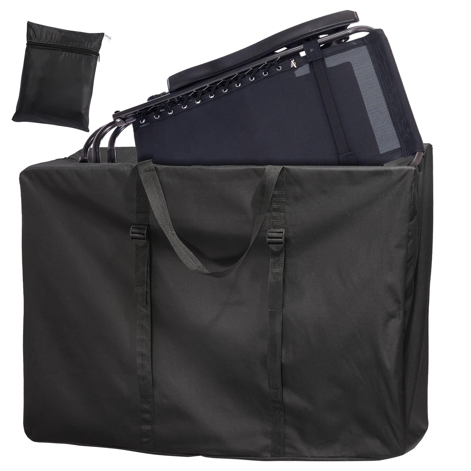 Heavy-Duty 600D Folding Chair Storage Bag with Zipper & Adjustable Straps - Waterproof Outdoor Chair Cover for Zero Gravity Chairs, Portable Carry Case for Camping, Beach, Picnics and Patio Furniture (Black)