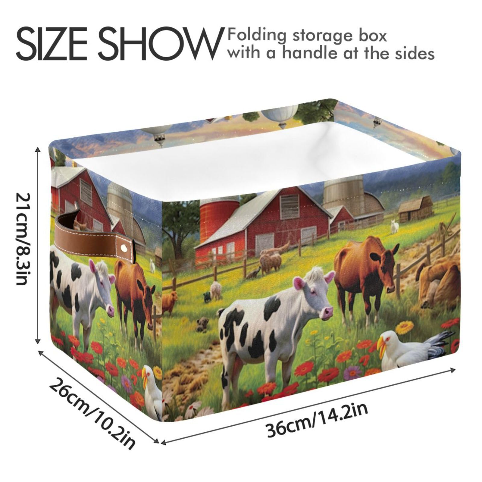 Farm Animals Storage Baskets - Foldable Canvas Fabric Organizer Box with Handles, 2 Pack - Perfect for Home, Office, Closet & Shelf Organization | Great for Toys, Clothes & Decorative Storage