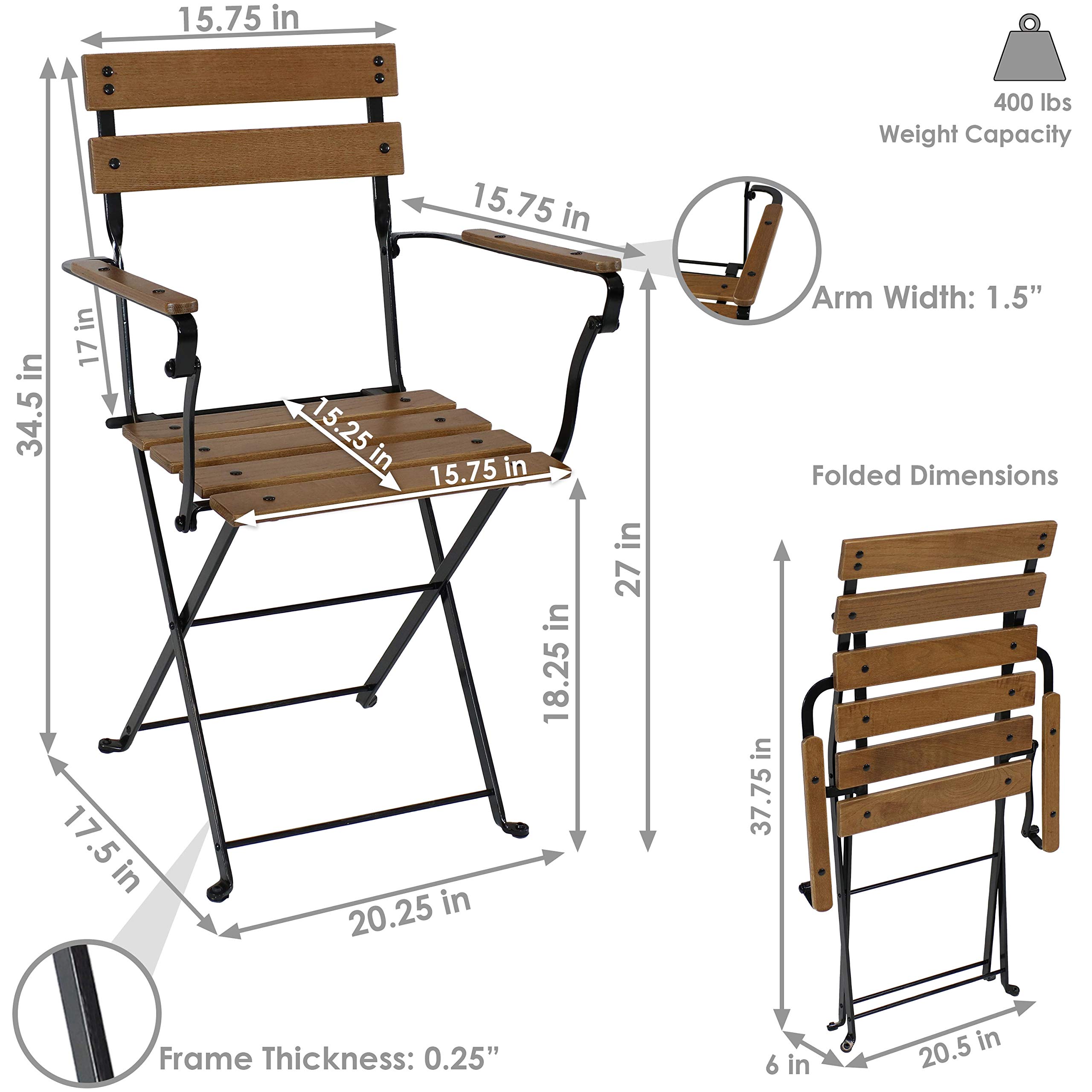 Sunnydaze European Chestnut Folding Dining Armchair Set of 4 - Heavy Duty Commercial Grade Indoor Outdoor Patio Furniture - Brown Wooden Chairs for Restaurant, Cafe, Garden & Home Dining