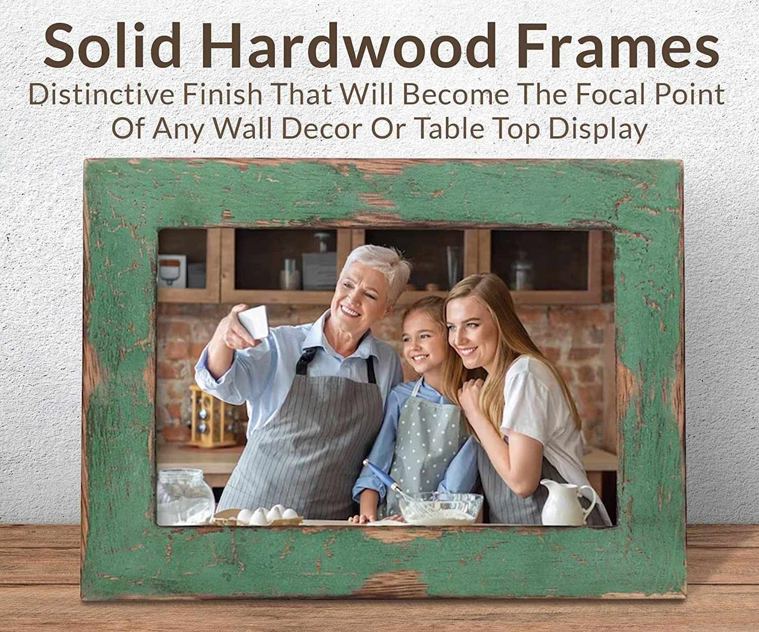 Rustic Farmhouse Picture Frame 5x7 Inch - Distressed Green Wood Photo Frame for Wall or Tabletop Display - Perfect for Family Photos, Wedding Pictures & Home Decor