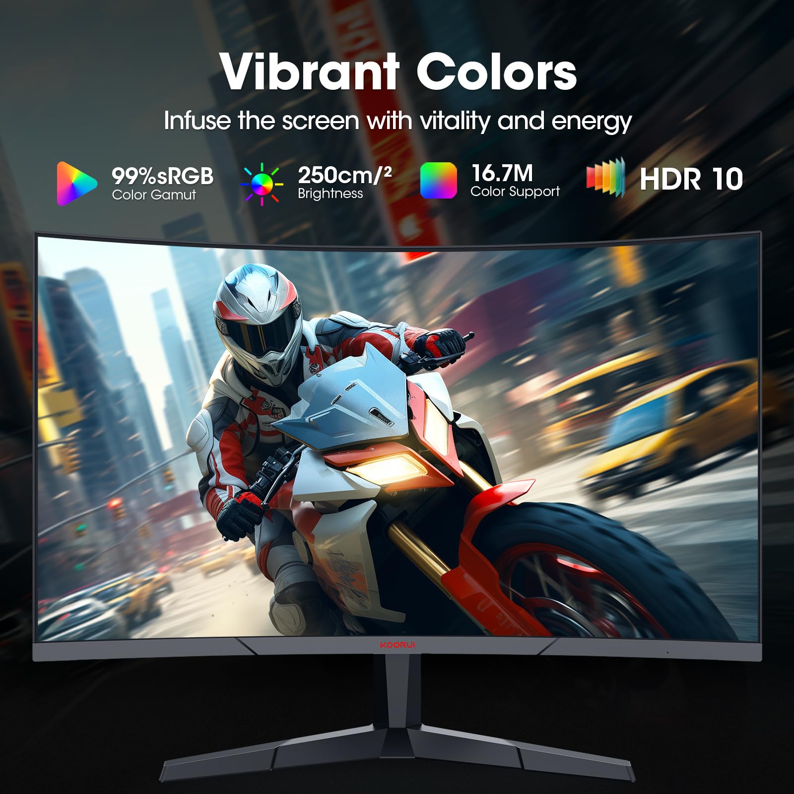 KOORUI 27 Inch Curved Gaming Monitor - Full HD 1080p, 180Hz Refresh Rate, 1500R VA Panel, 99% sRGB, Adaptive Sync, DisplayPort & HDMI Ports, Eye Care Technology, VESA Mount Compatible - Perfect for Esports, PC Gaming & Home Office Setup