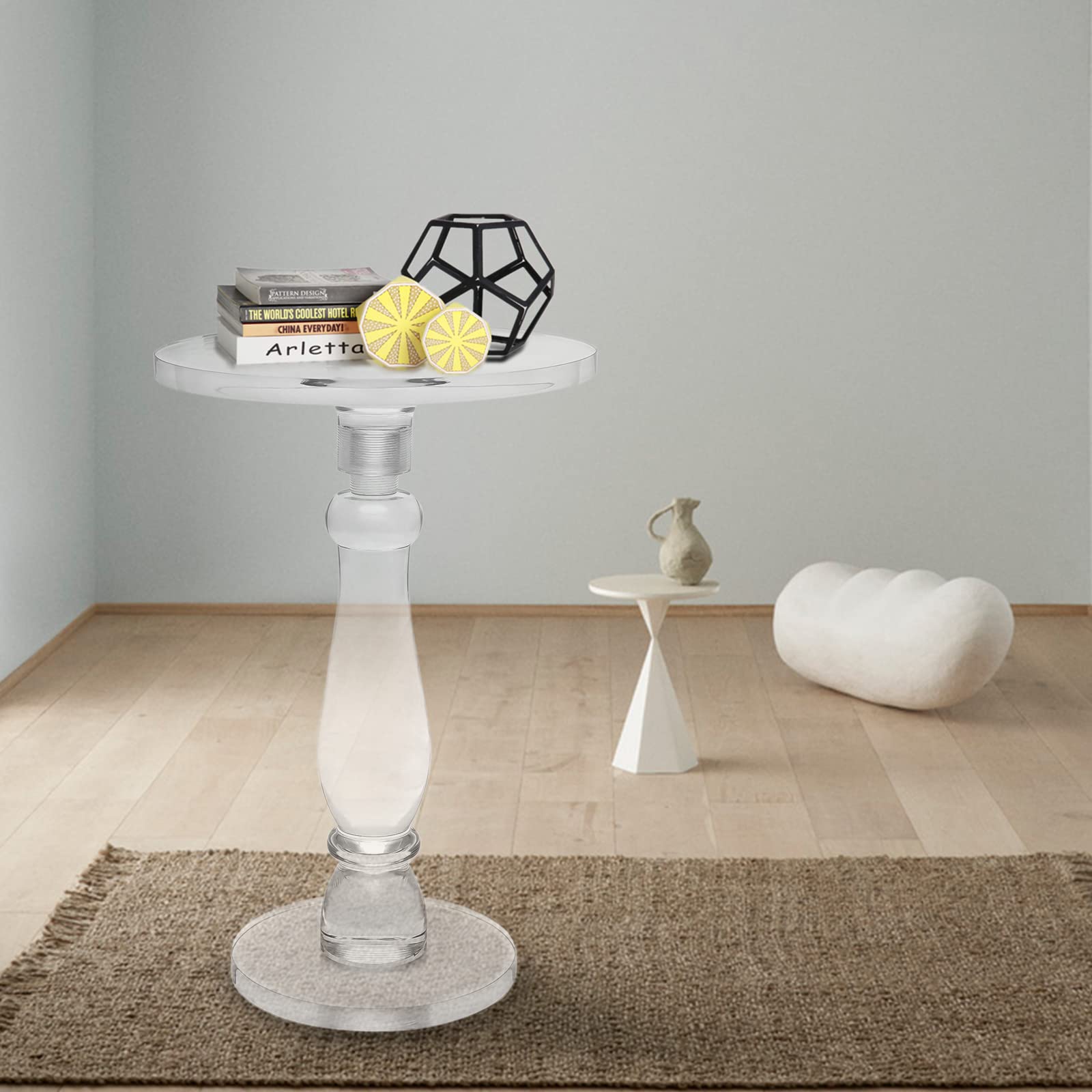 Modern Acrylic Coffee Table - Round Transparent End Table for Living Room & Bedroom | Minimalist Roman Column Design | Durable & Lightweight for Home Decor, Office, or Small Spaces