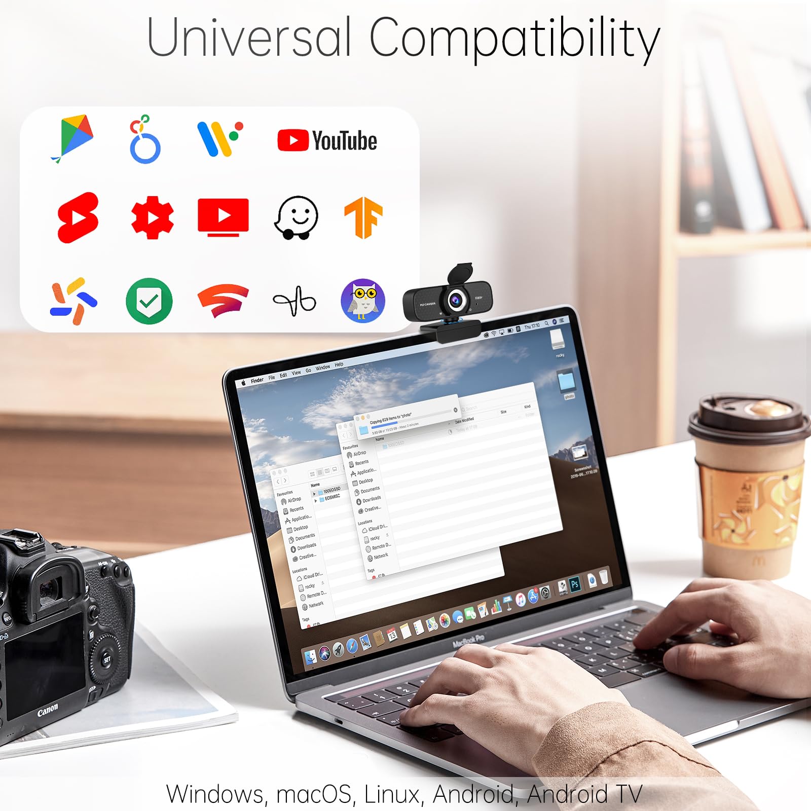 1080P Full HD Webcam with Built-in Microphone & Rotatable Tripod - Wide Angle Camera with Privacy Cover for PC/Laptop (Silver) - Perfect for Video Conferencing, Online Classes & Streaming