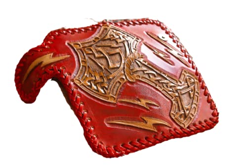 Handcrafted 3D Genuine Leather Wallet for Men - Biker Style Long Wallet with Thor Hammer Design - Custom Personalized Engraved Leather Carving - Perfect for Motorcycle Enthusiasts & Gift Giving