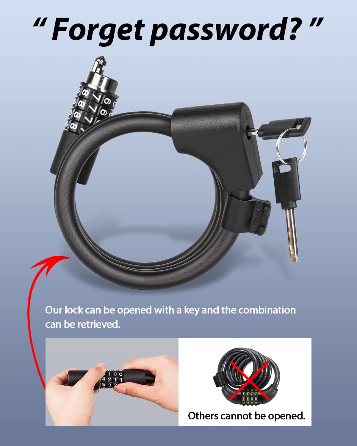 Secure Combination Bike Lock Cable - Resettable Anti-Theft Bicycle Lock with Mounting Bracket | Password Retrieval & Keyless Convenience | Perfect for Urban Commuting, Campus Use & Outdoor Cycling