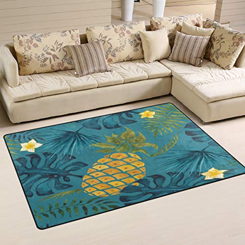 Pineapple Palm Leaf Rug 3x5 ft - Tropical Floor Mat for Living Room & Girls Bedroom Decor