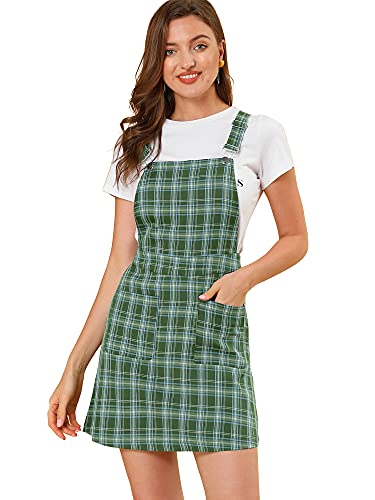 Allegra K Women's Adjustable Strap Plaid Print Above Knee Suspender Dress - Casual Outfit for Spring, Summer & Fall Fashion
