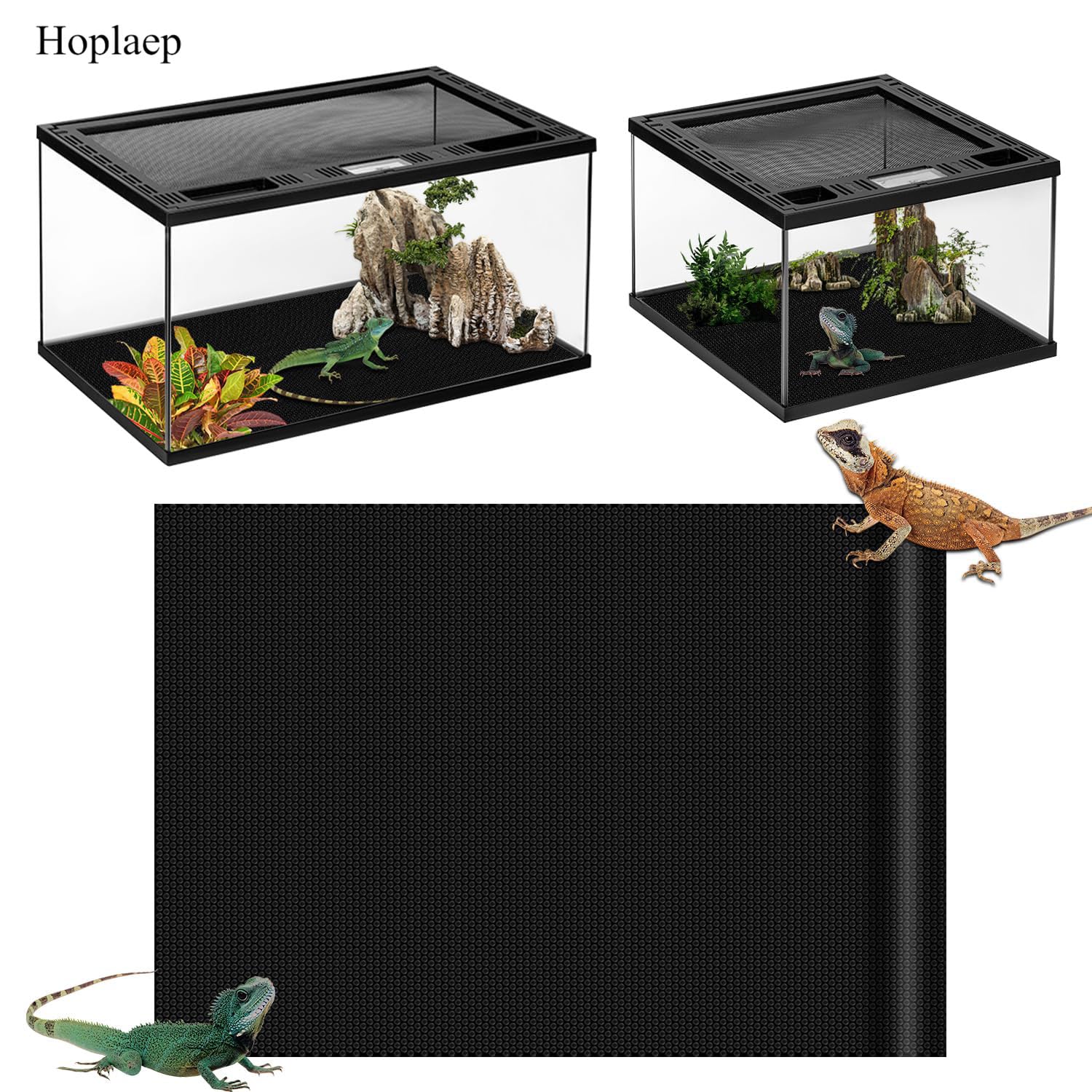 Premium Reptile Tank Accessories Set - Leopard Gecko & Bearded Dragon Terrarium Decor with Soft Pet Cushions & Black Carpet Substrate for Lizards, Iguanas, Snakes, Tortoises - Ideal for Reptile Habitat Setup & Tank Enrichment