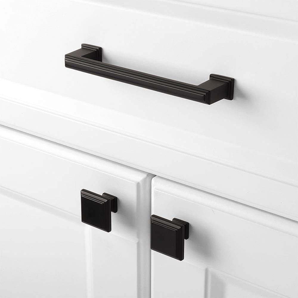 KOOFIZO 10-Pack Square Stepped Cabinet Knobs - Black Pull Handles (31mm/1.2 Inch) for Kitchen Cabinets, Dresser Drawers, Wardrobe Hardware - Perfect for Modern Home, Office & Bathroom Renovation
