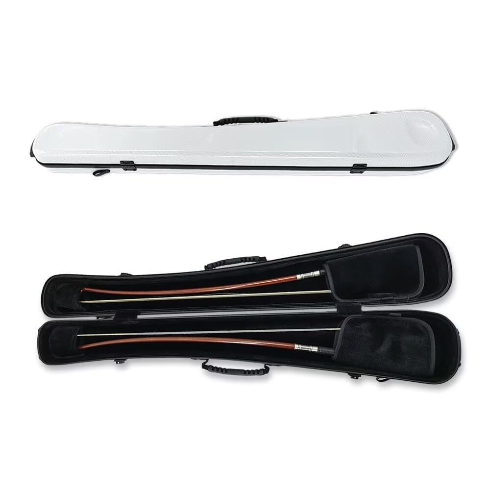Premium White Upright Double Bass Bow Case - Holds 1-2 French/German Bows - Carbon Fiber Hard Protection Case with Adjustable Shoulder Strap - Ideal for Orchestra Performances, Music School & Professional Musicians