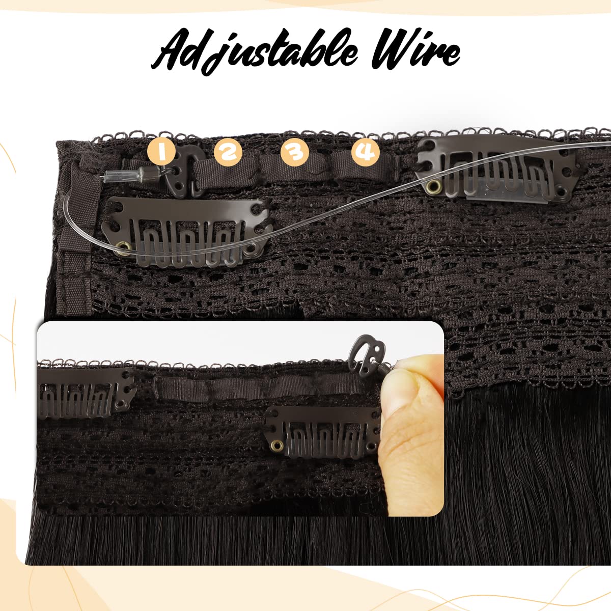 14 Inch 75g Natural Black Straight Remy Human Hair Extensions with Invisible Wire - Real Human Hair Clip-in Extensions for Daily Styling & Special Occasions