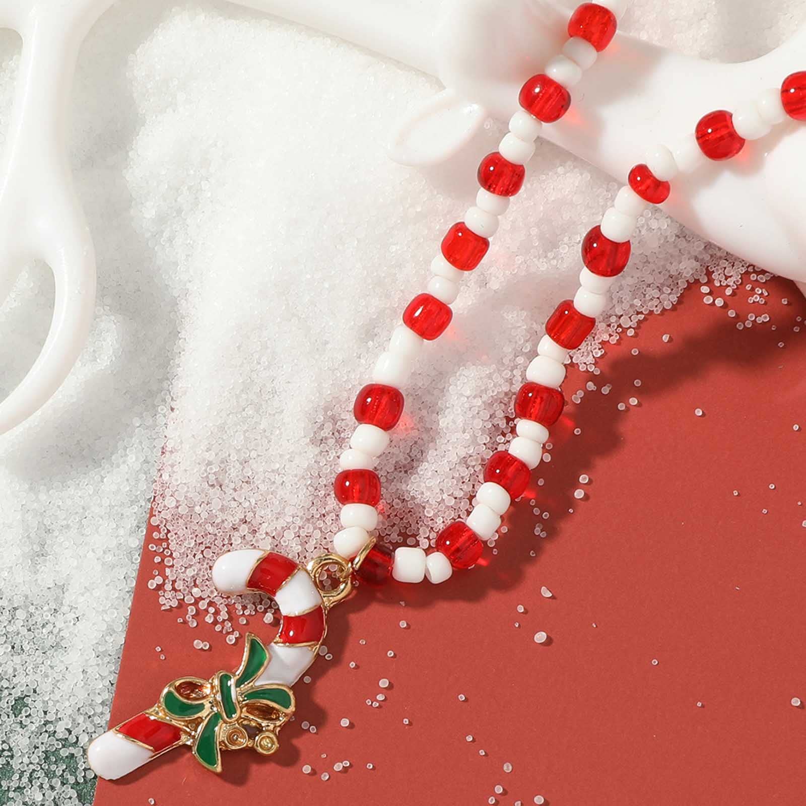 Festive Candy Cane Christmas Necklace - Red Bead & Crutch Pendant Holiday Jewelry for Women | Christmas Party, Gift Exchange, Office Celebration, Winter Wedding Accessory
