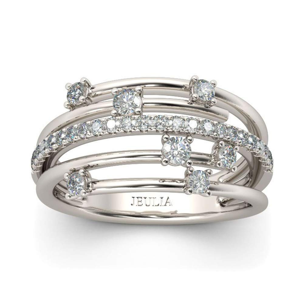 1 Carat Star Rings for Women | Sterling Silver Cocktail Engagement Rings | Three Row White Diamond Wedding Band | Cubic Zirconia Anniversary Promise Rings | Birthday Gift with Jewelry Box | Perfect for Weddings, Anniversaries & Special Occasions