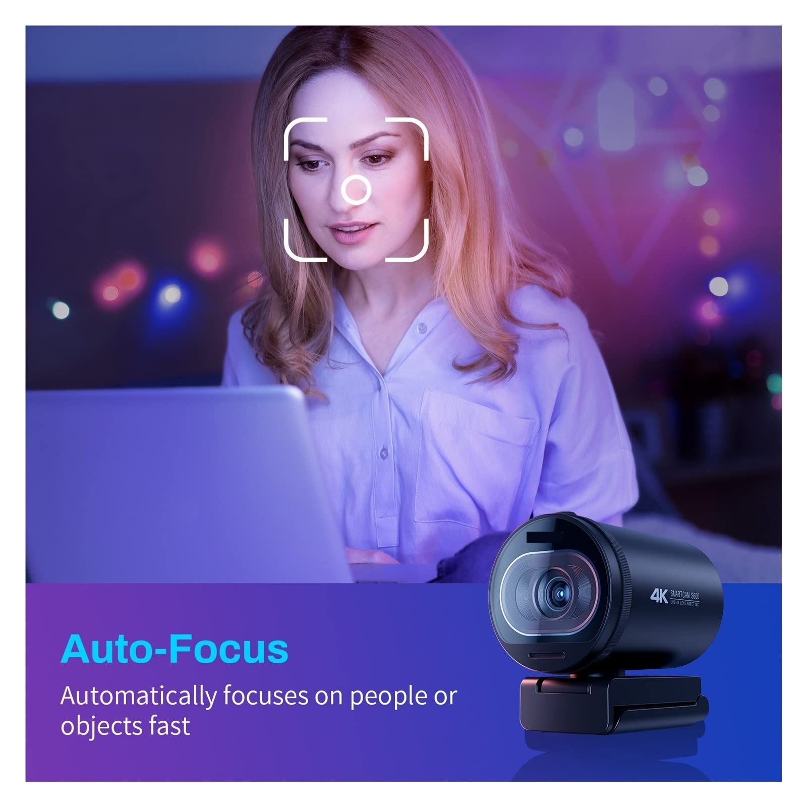 4K Webcam with Autofocus - 1080P 60FPS Streaming Camera for Live Sports, Gaming & Video Calls | S600 HD Webcam for YouTube, Twitch, Zoom & Home Office