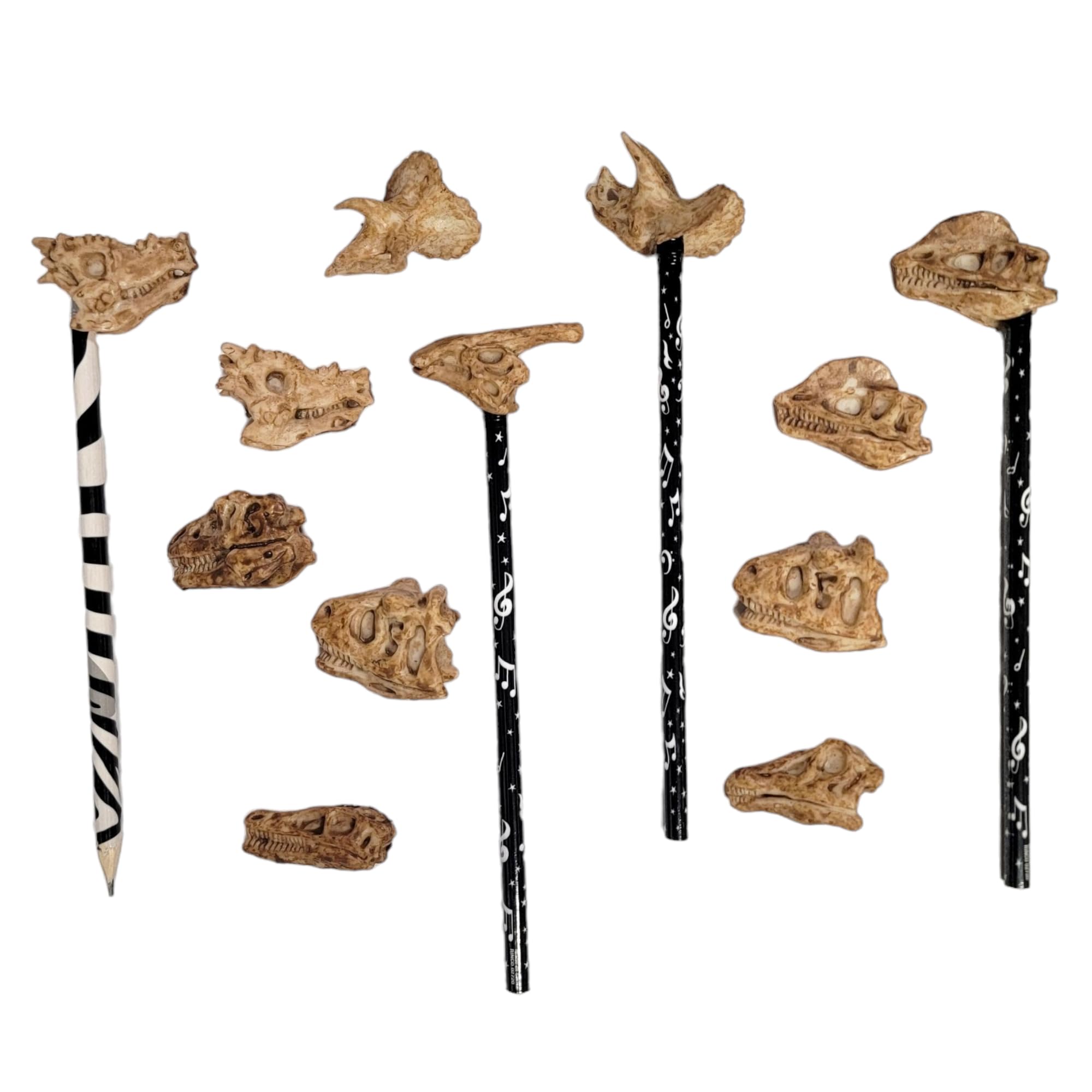 Dinosaur Fossil Pencil Toppers - 12 Pack (2 Inch) Rubber Dino Pencil Caps for Kids | Ancient Aged Look Classroom Supplies, Party Favors & Student Incentives | Perfect for Back to School, Birthday Parties & Educational Rewards