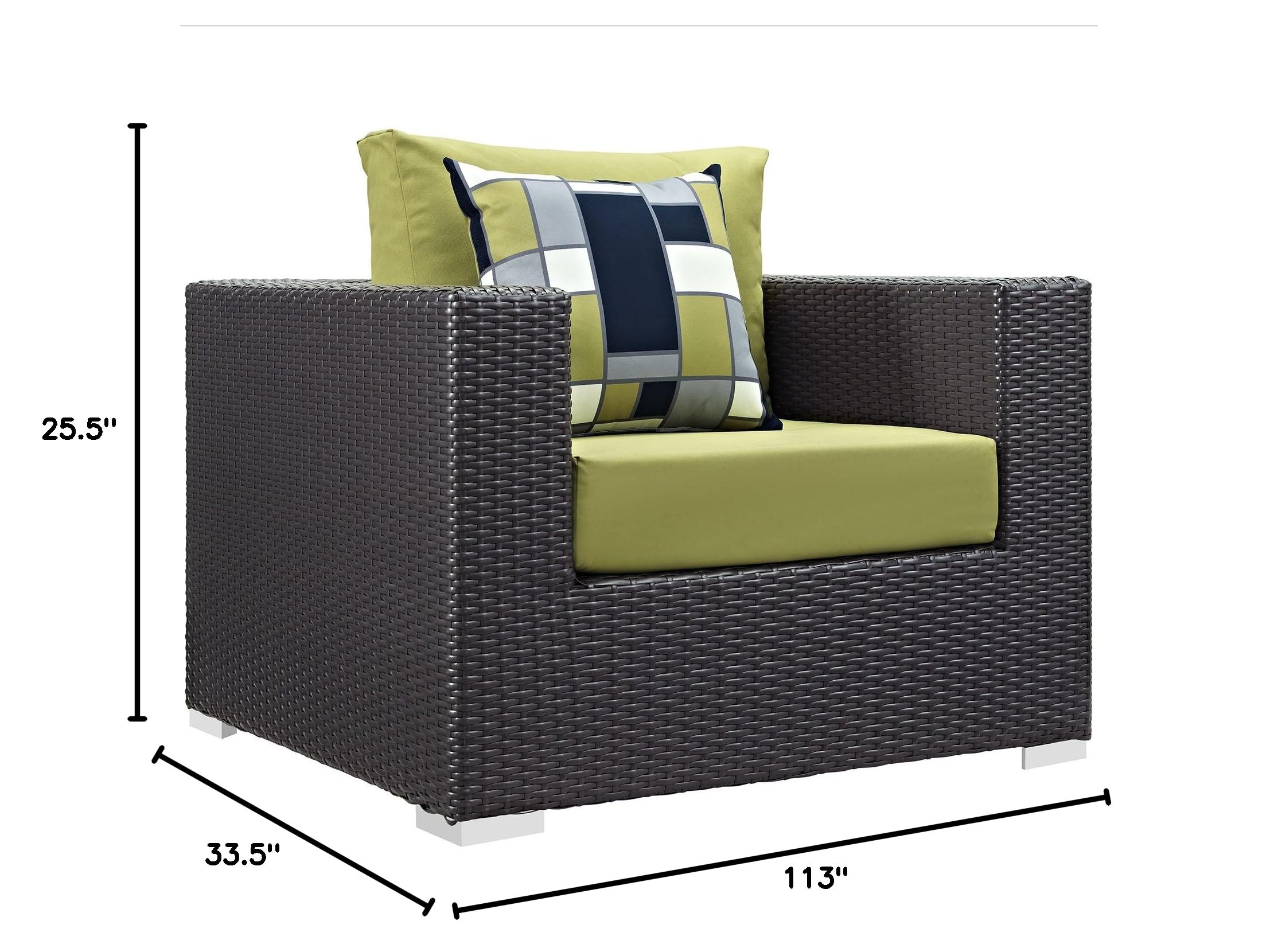 Modway Convene 3-Piece Wicker Rattan Outdoor Patio Furniture Set - Espresso & Peridot Color - Perfect for Garden, Backyard, Poolside or Balcony Relaxation