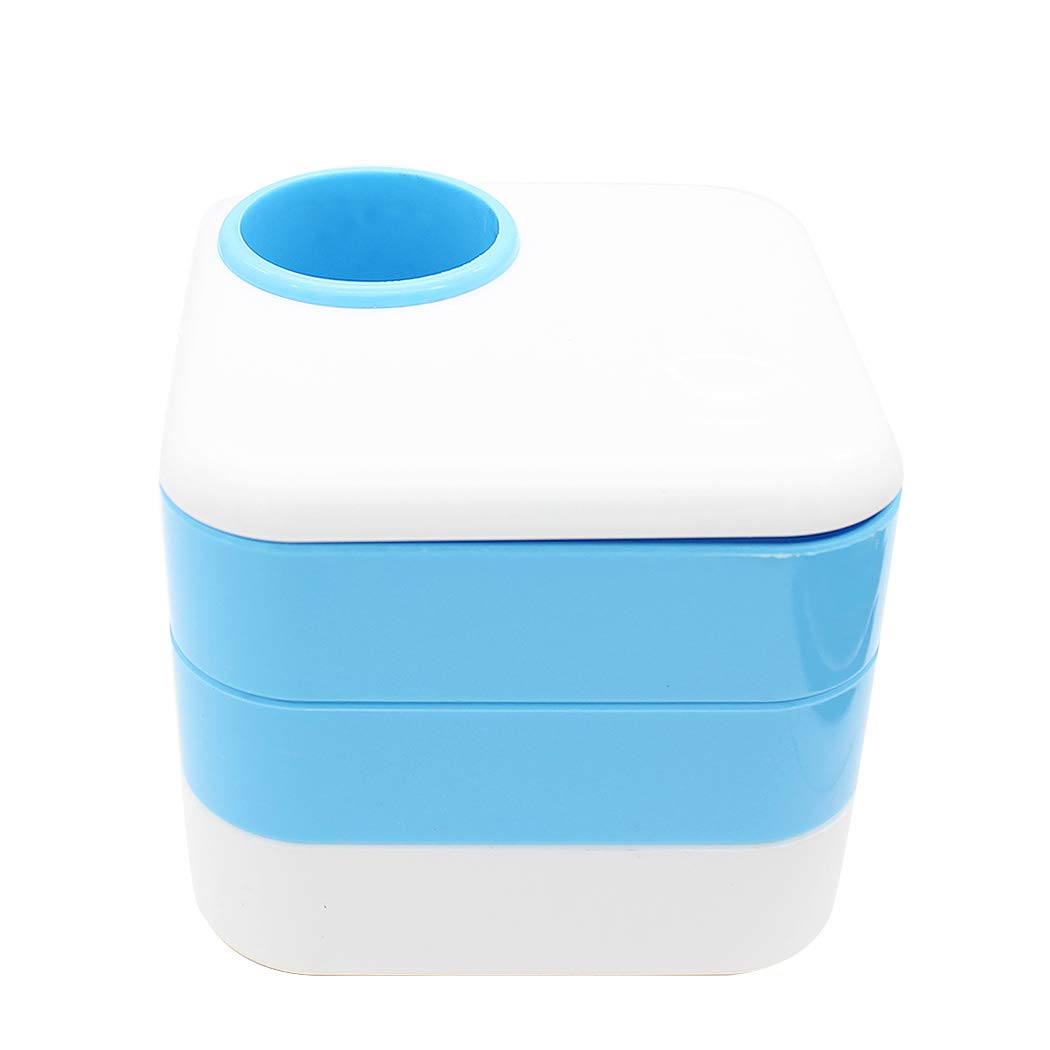 Rotating Drawer Desk Organizer - Blue Square Pen Holder with 3 Compartments | Perfect for Office, School & Home Workspace Organization | Pencil Cup Container for Desk Accessories