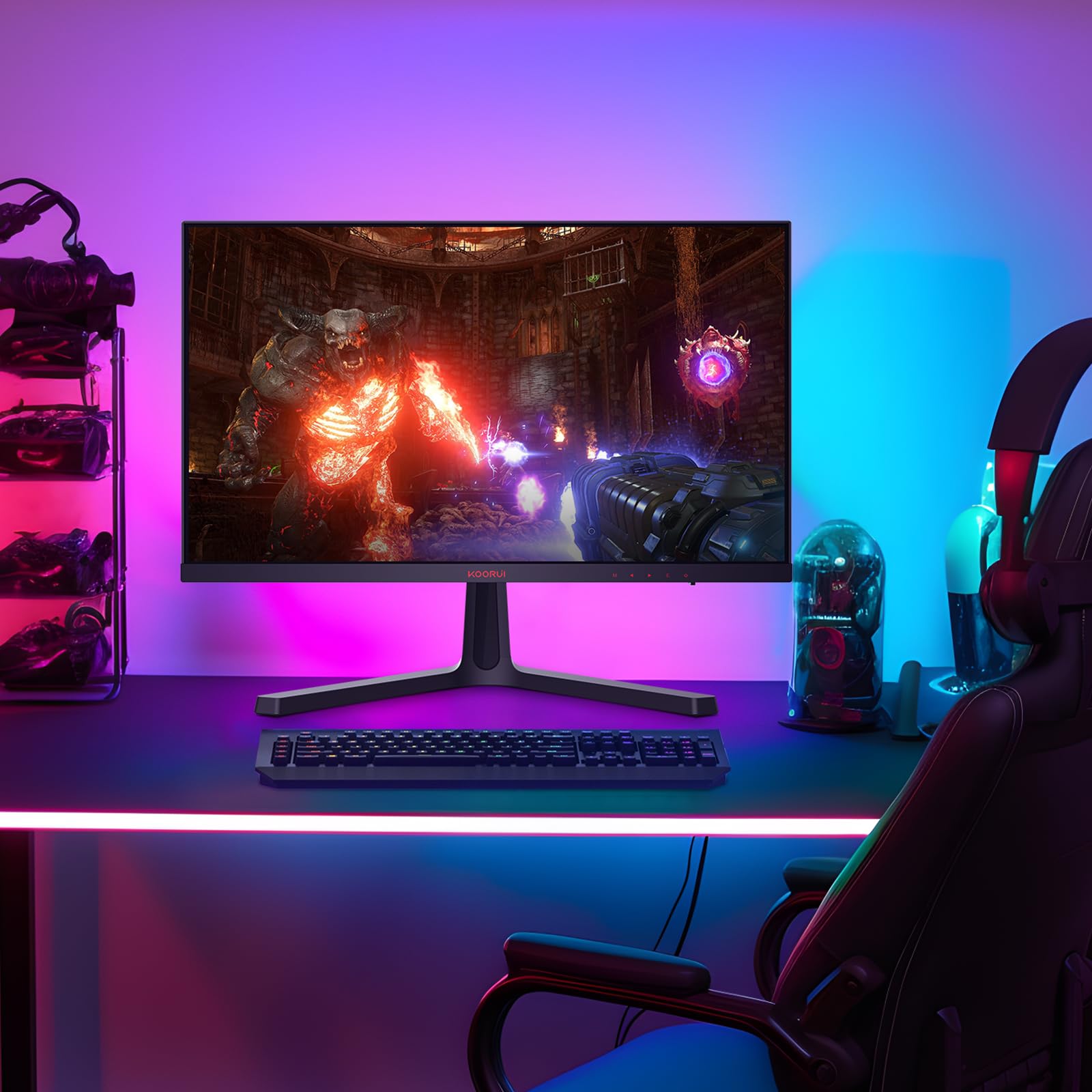 KOORUI 24 Inch FHD 1080P 165Hz Gaming Monitor with 1ms Response Time, AdaptiveSync Technology, Ultra-Thin VA LED Display, Dual HDMI & DP Ports, VESA Mount Compatible, Tilt Adjustable - Ideal for Esports, Home Office & Multimedia Entertainment