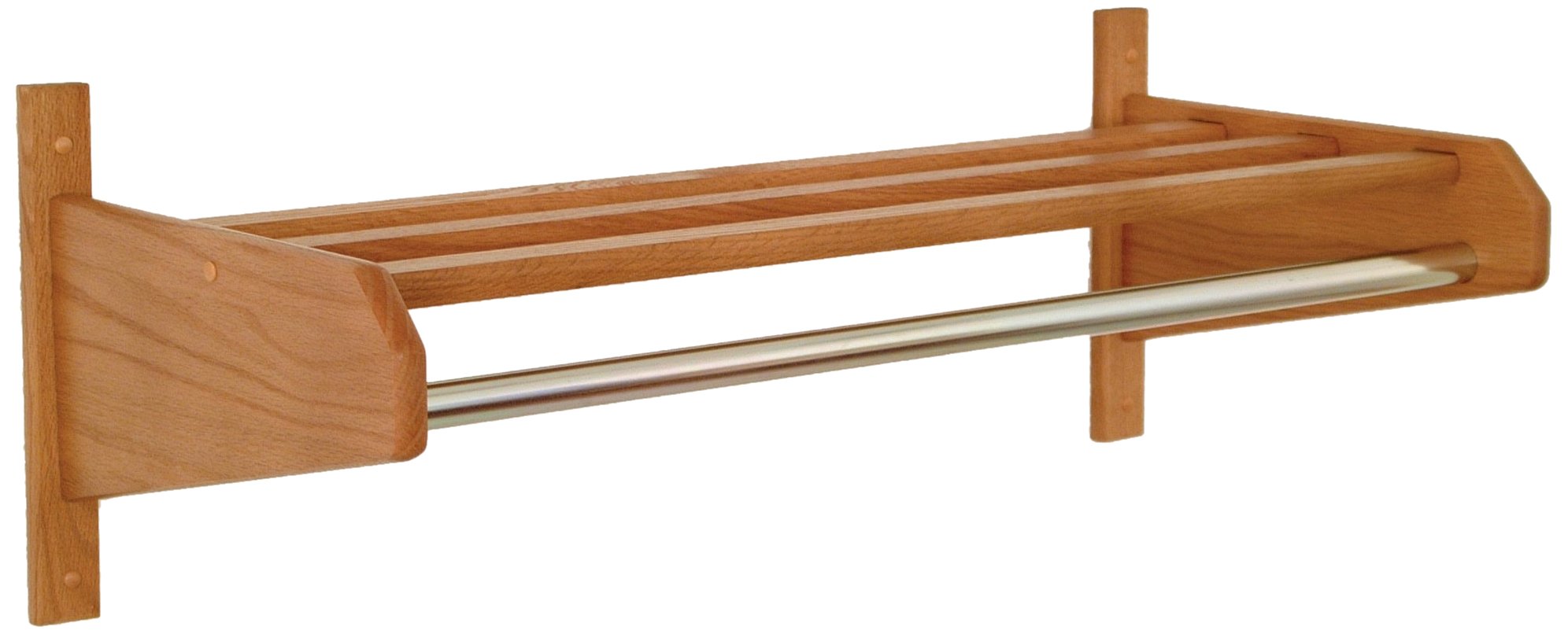34-Inch Wooden Coat and Hat Rack with Small Hook Hangers - Medium Oak Finish for Entryway, Bedroom, or Mudroom Organization