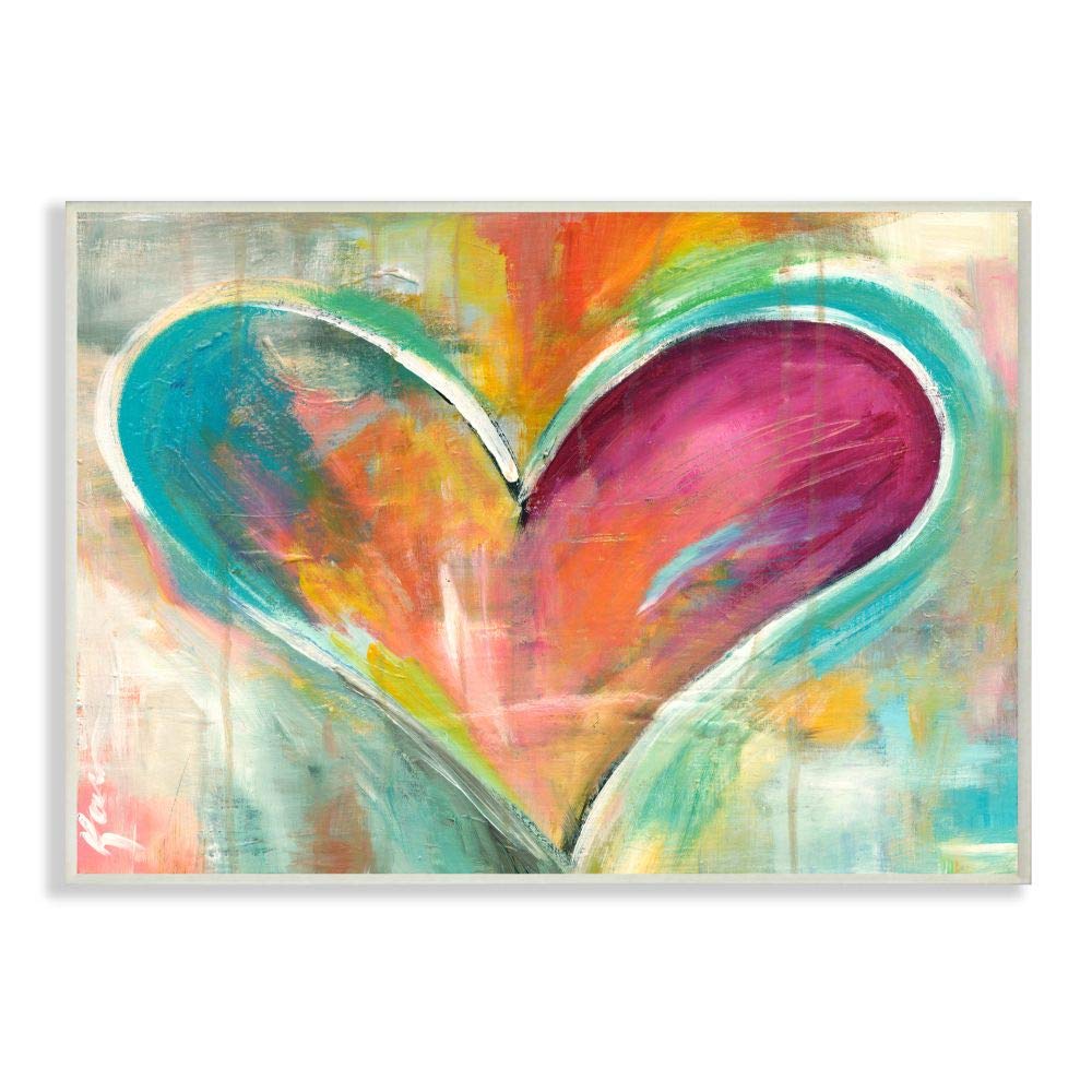 Stupell Industries Abstract Colorful Textural Heart Painting Wall Plaque - Modern Home Decor Artwork by Artist Kami Lerner - Perfect for Living Room, Bedroom or Office Wall Decor