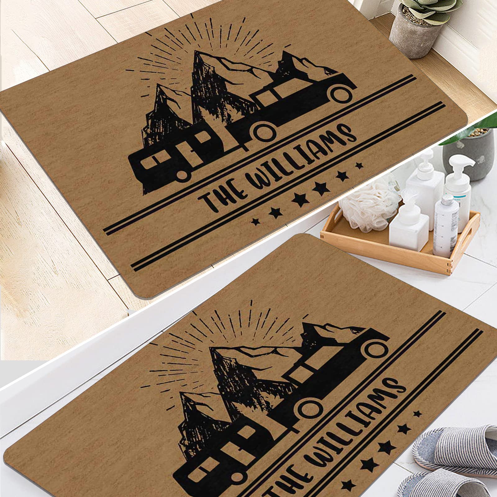 Custom Personalized Family Name Doormat - 30x18 Inch RV Camper Door Mat with Non-Slip Backing | Perfect for Camping, RV Travel & Home Entryway Decor
