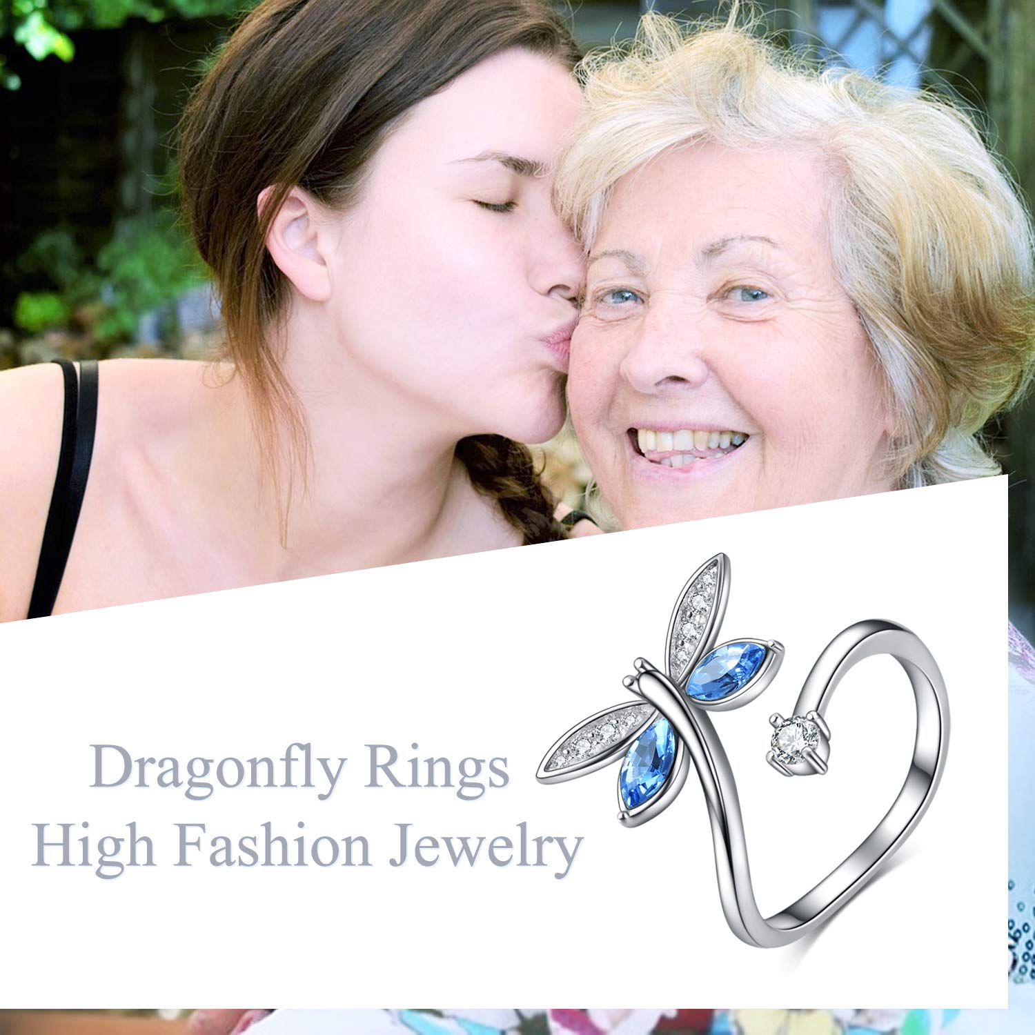 AOBOCO Butterfly Dragonfly Sterling Silver Wrap Ring for Women - Elegant Crystal Jewelry Gift for Her - Perfect for Weddings, Anniversaries & Special Occasions