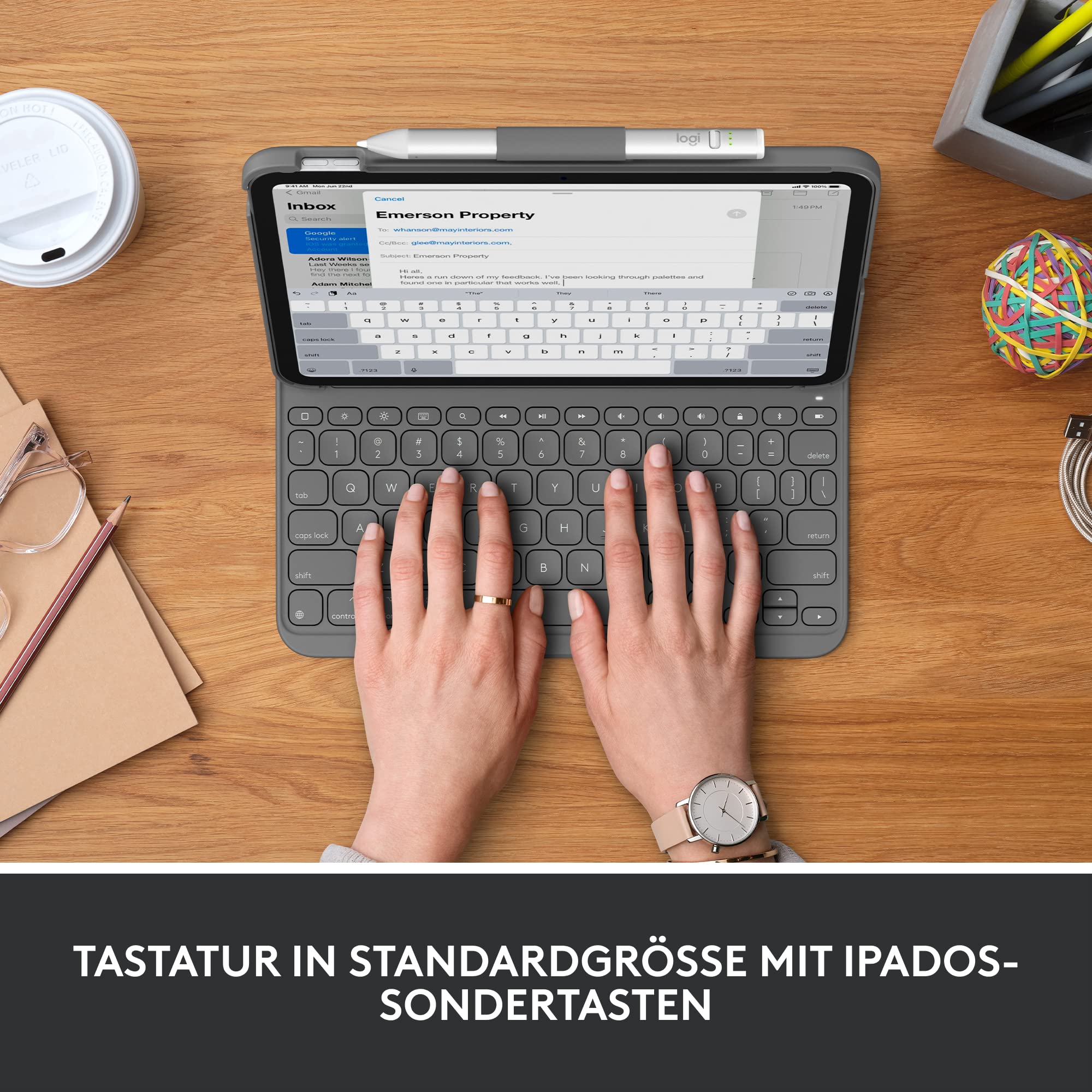 Logitech Slim Folio Keyboard Case for iPad 10th Gen & iPad Air 4 (A16) - Wireless Bluetooth Keyboard with German QWERTZ Layout in Graphite | Perfect for Work, Study & Travel