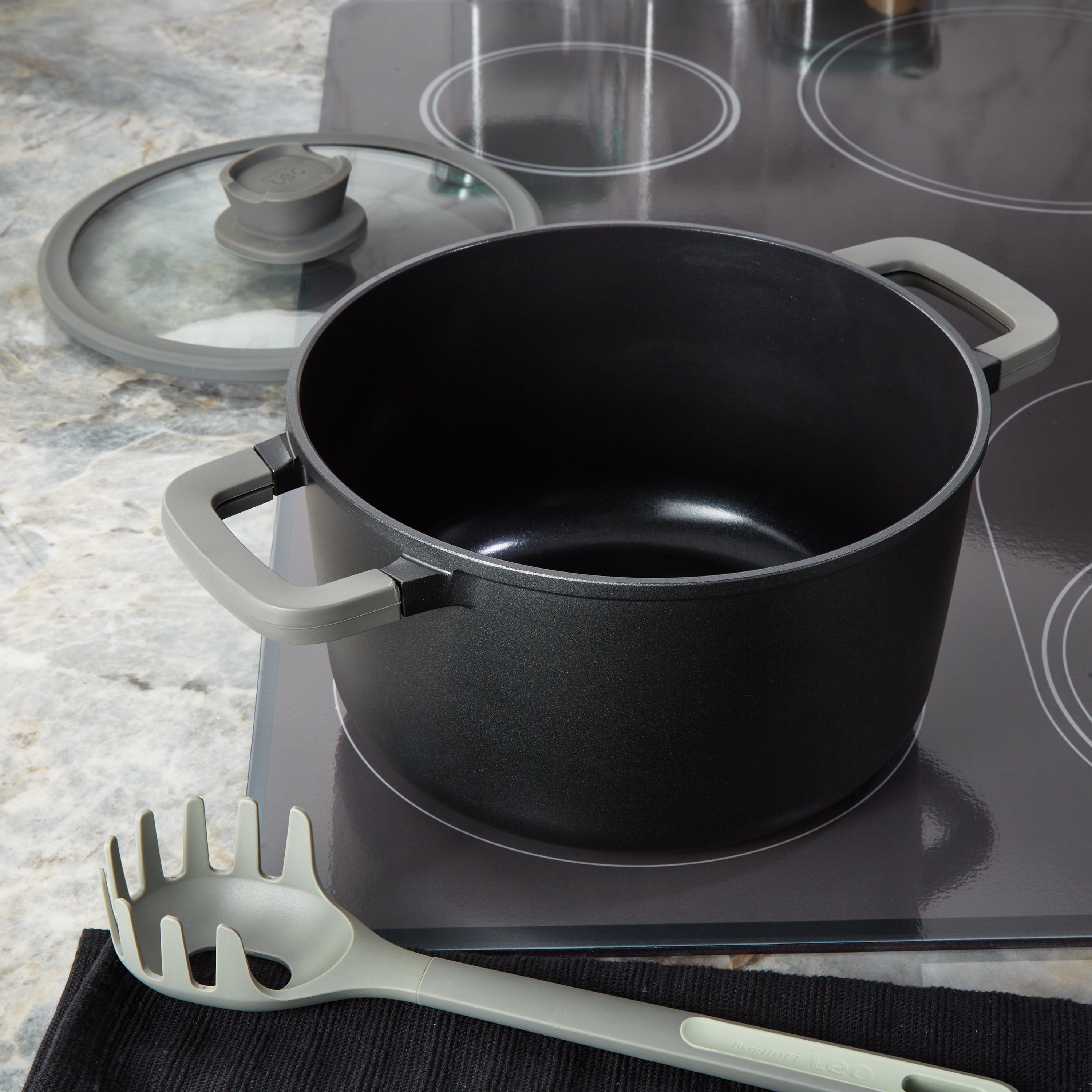BergHOFF Leo Stone+ Nonstick Ceramic 10-Inch Stockpot 5.9 Quart with Lid - Eco-Friendly Recycled Material - Perfect for Soups, Stews & Pasta Cooking