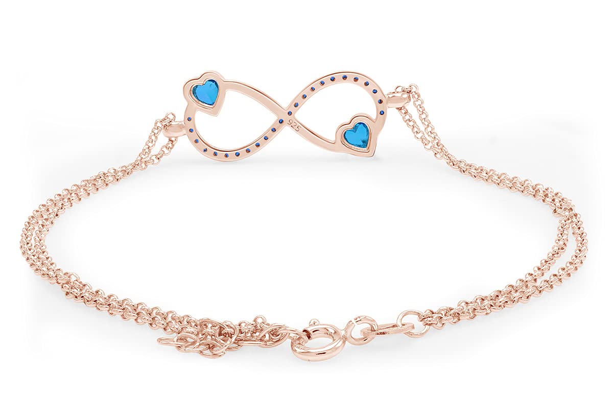 AFFY Simulated Gemstone Infinity Heart Chain Bracelet - 14k Rose Gold Plated Sterling Silver - Elegant Jewelry Gift for Women, Perfect for Valentine's Day, Anniversary & Special Occasions