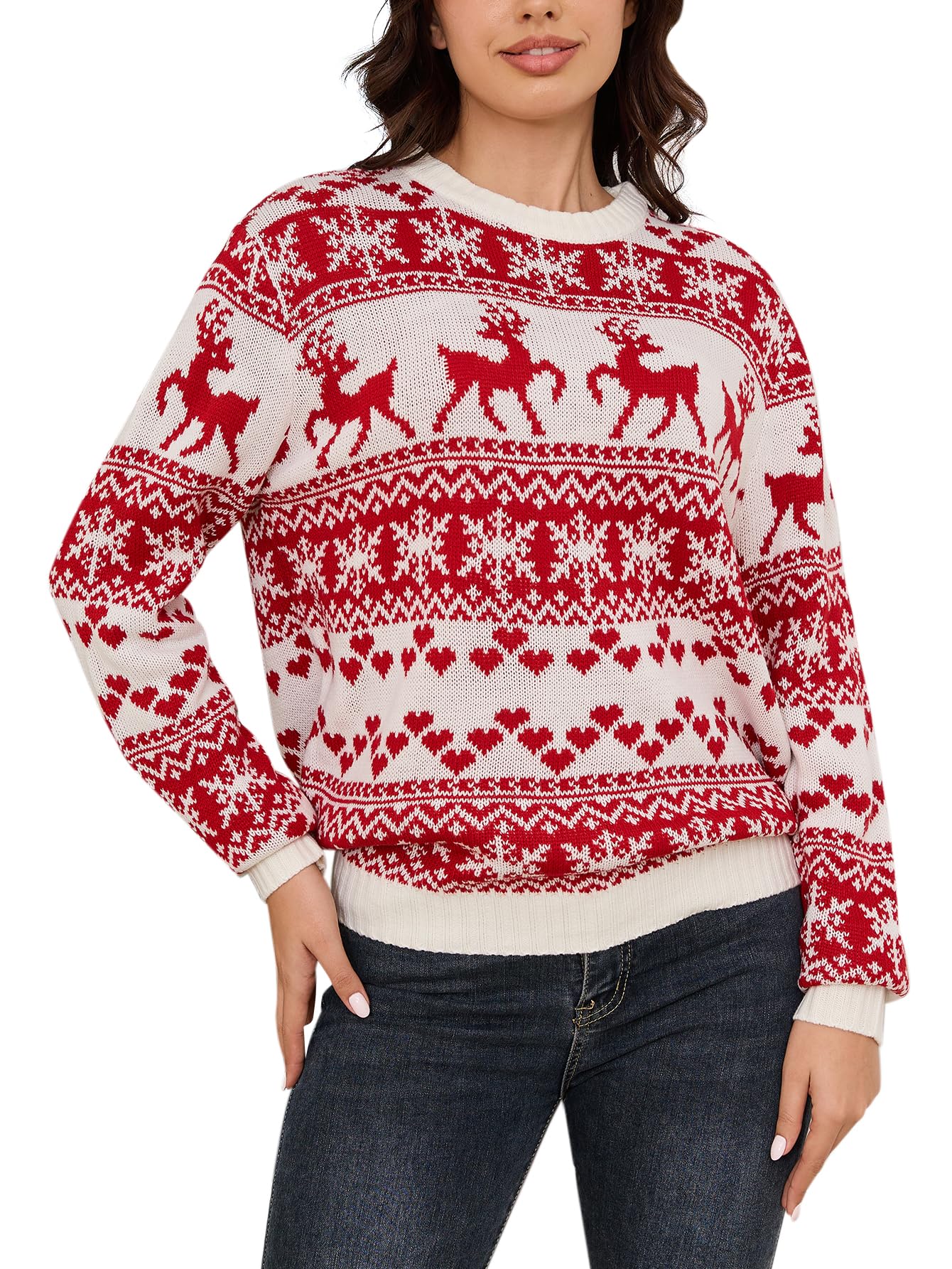 Funny Ugly Christmas Sweaters for Women - Holiday Novelty Reindeer Print Long Sleeve Knitted Pullover Top | Perfect for Christmas Parties, Family Gatherings & Festive Photo Shoots