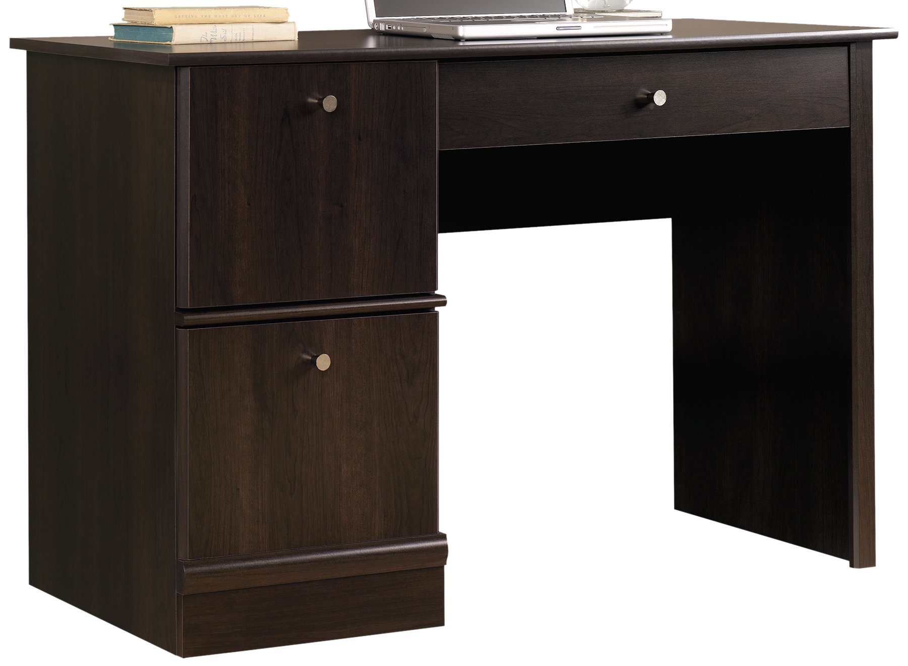 Sauder Cinnamon Cherry Finish Computer Desk - Home Office Desk with Storage Shelf, Study Writing Desk for Small Spaces, Dorm Room & Workspace