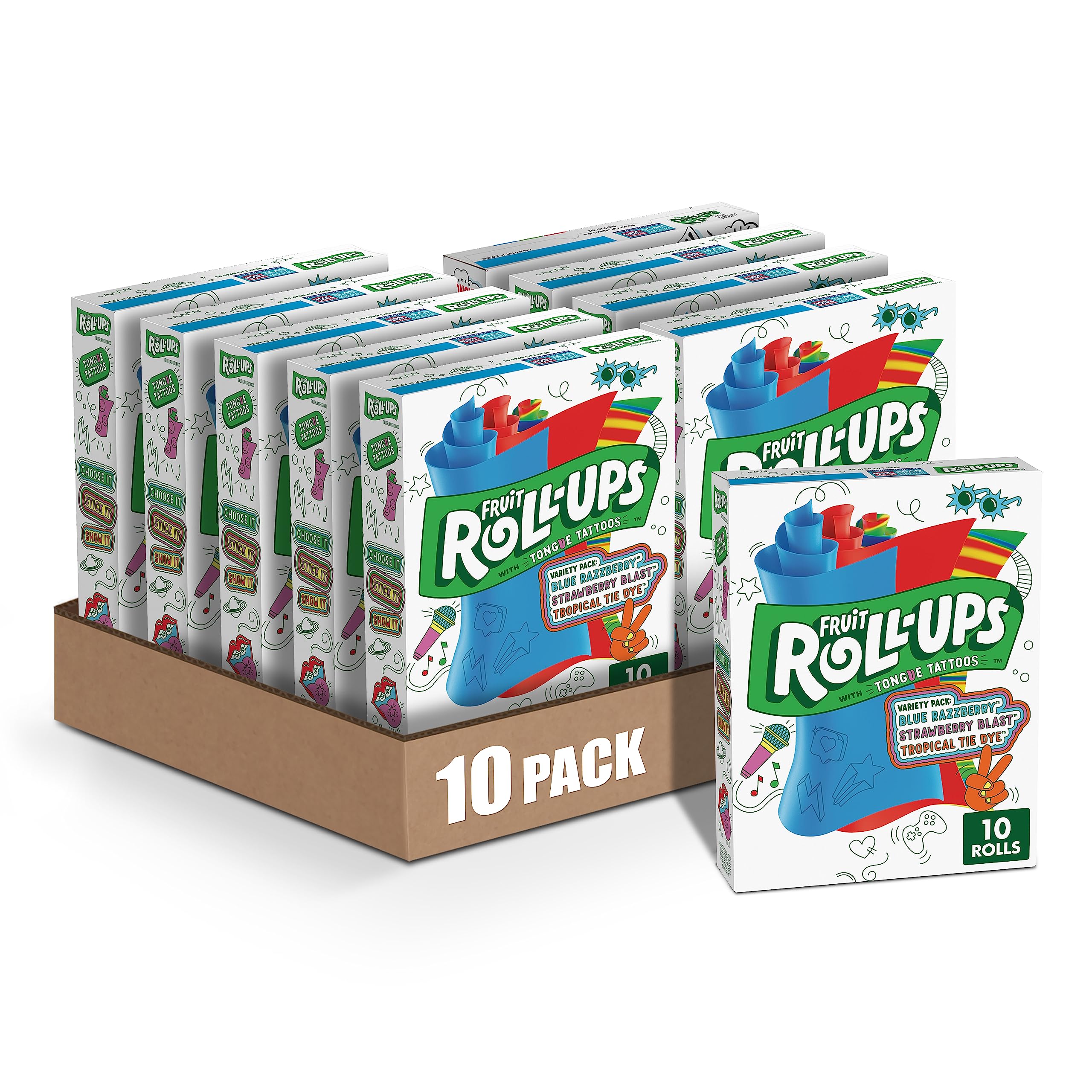 Fruit Roll-Ups Variety Pack - 10 Count (100 Total) Assorted Fruit Flavored Snacks for Kids | Lunchbox, School, Party & On-the-Go Healthy Treats