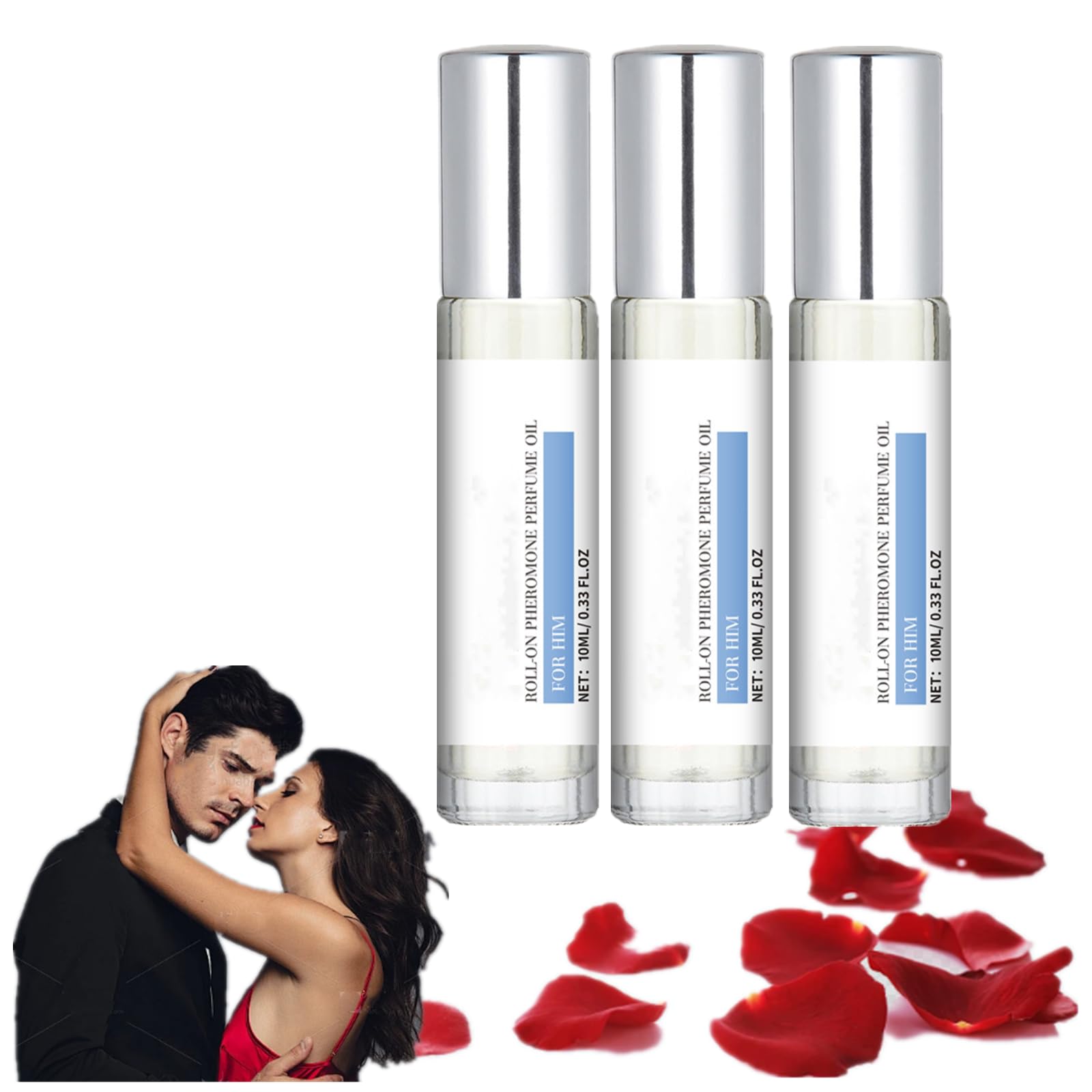 Men's Rose Perfume Oil - Long Lasting Cologne for Valentine's Day | Romantic Roll-On Fragrance Gift Set (3pc) | Perfect for Date Nights, Romantic Occasions & Special Gifts