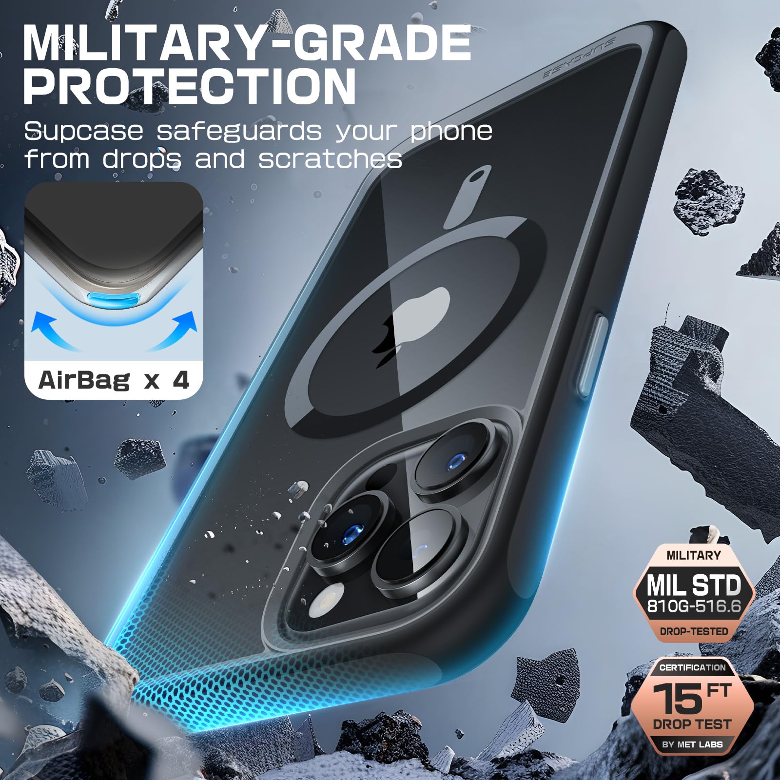 SUPCASE Unicorn Beetle Mag Series Case for iPhone 15 Pro 6.1 inch (2023) - Premium Hybrid Protective Clear Case with MagSafe Compatibility (Black) - Perfect for Everyday Use, Work & Outdoor Activities