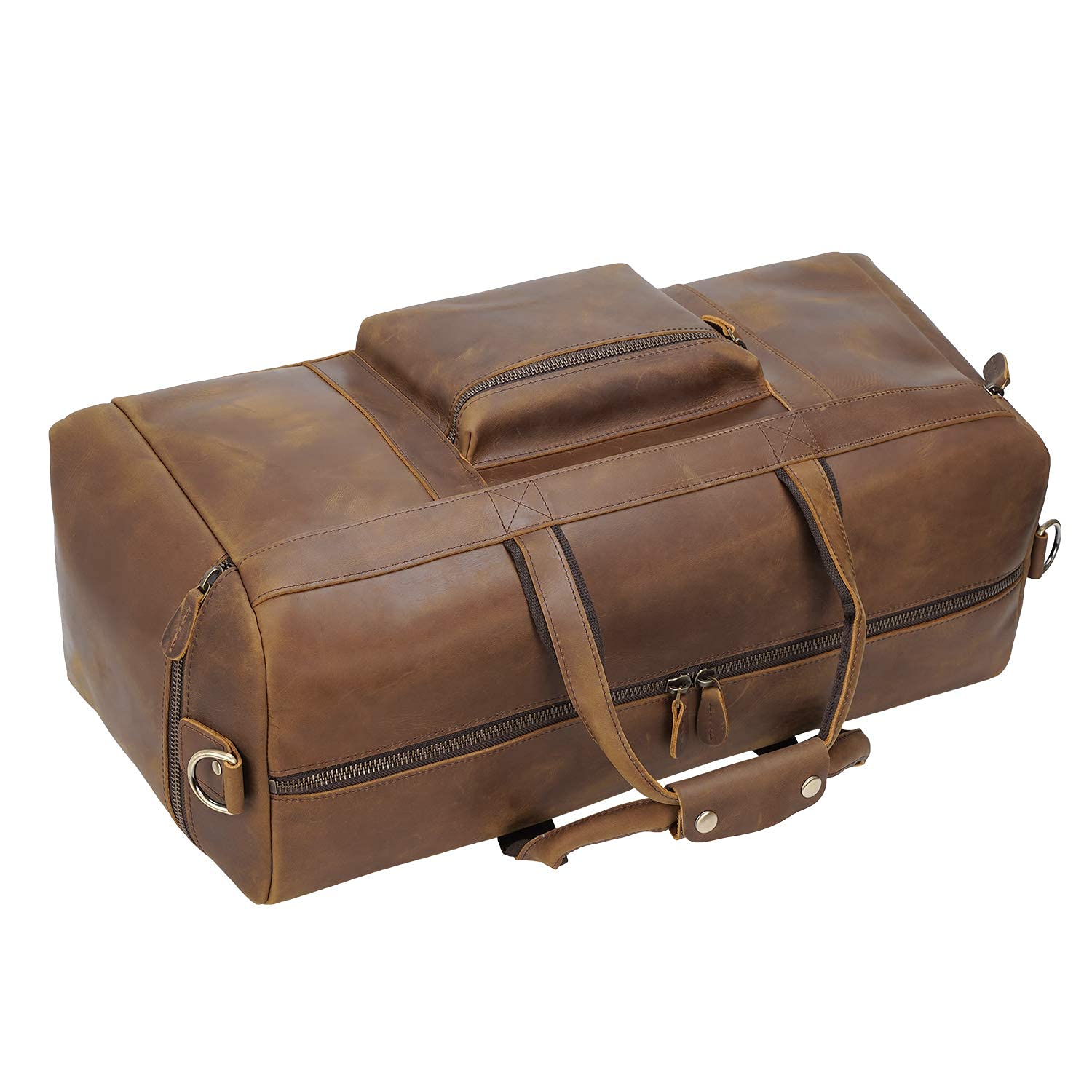 Premium Full Grain Leather Duffle Bag for Men - Large Travel, Gym & Weekend Overnight Bag - Durable Carryall for Business Trips, Workouts & Sports Activities