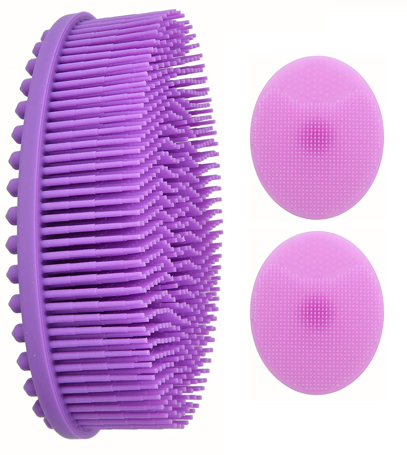 Exfoliating Silicone Body Scrubber with 2 Soft Facial Cleansing Brushes - Hygienic & Easy to Clean Silicone Loofah & Massager for Shower, Bath & Spa - Gentle Exfoliation & Skin Renewal for Smooth & Glowing Skin