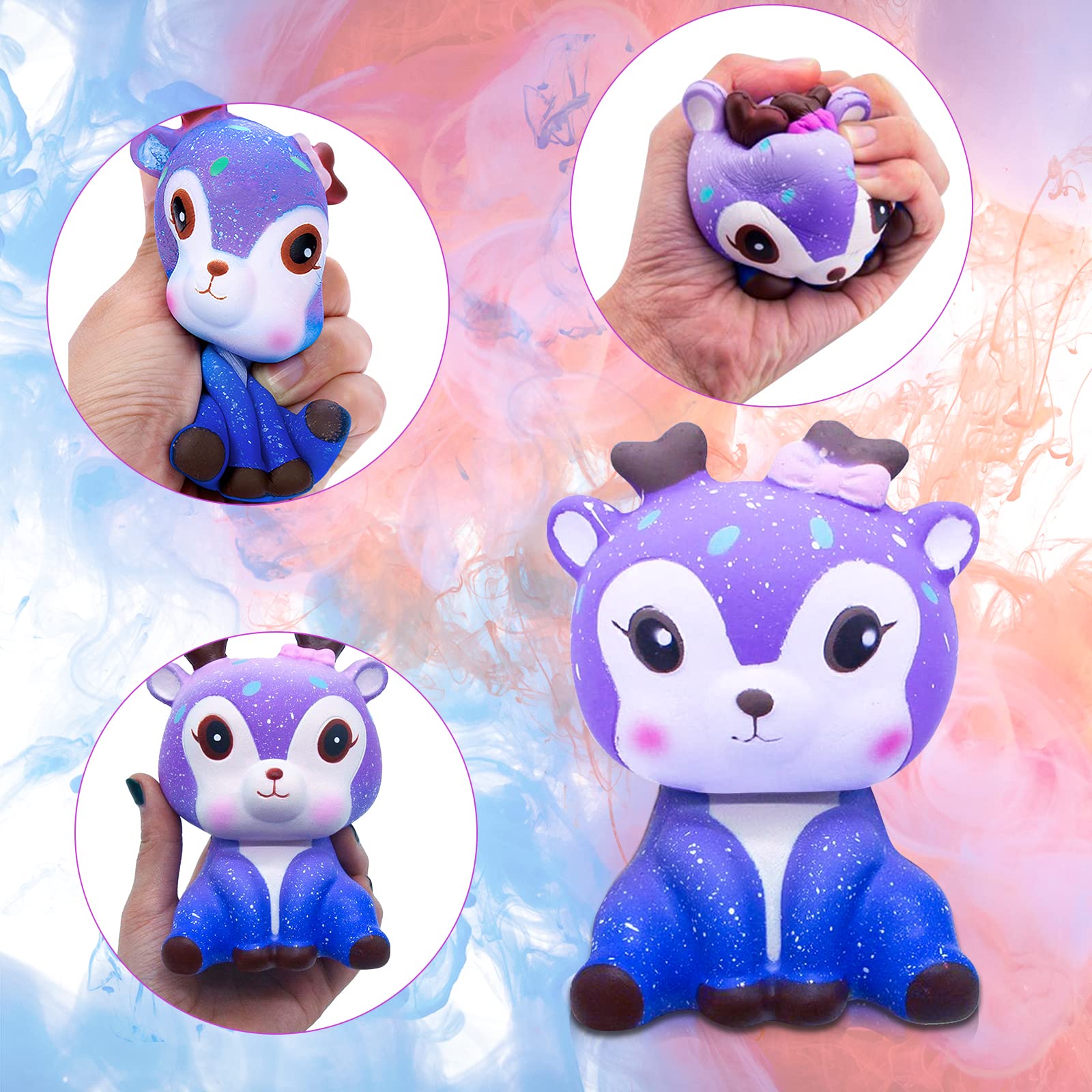 Squishy Stress Relief Toys for Kids & Adults - Galaxy Jumbo Perfumed Squishies Pack with Deer Panda Unicorn - Perfect for Relaxation & Play