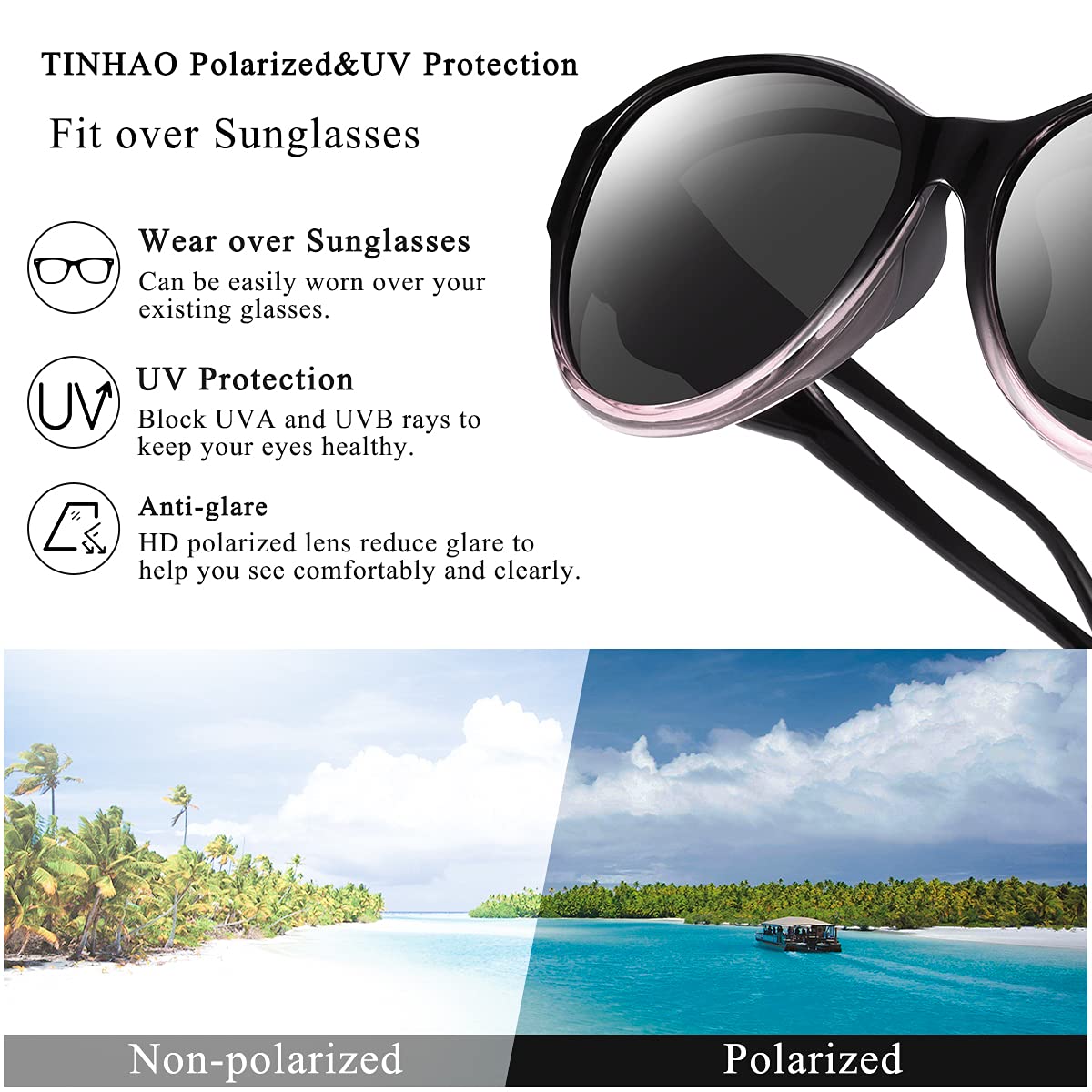 Oversized Fit Over Sunglasses for Women & Men - Polarized Lenses with 100% UV Protection - Perfect for Driving, Outdoor Sports & Everyday Wear