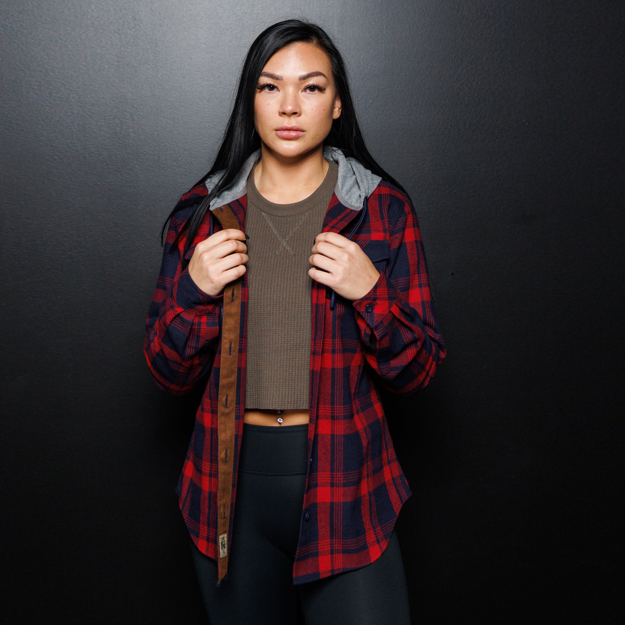 Women's Red Hooded Forever Flannel Shirt - Cozy & Stylish for Fall, Winter & Outdoor Adventures