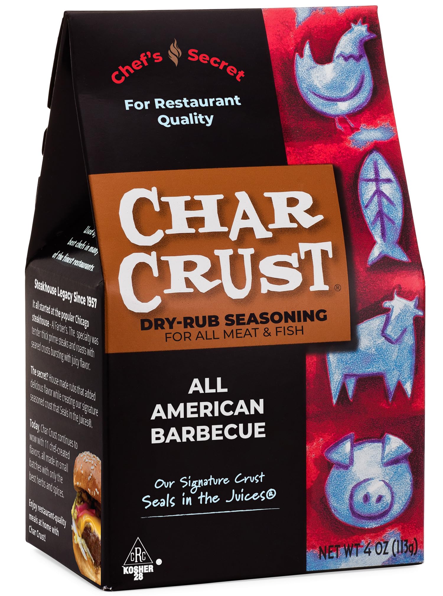 Char Crust Dry-Rub Seasoning - All American BBQ Spice Blend - 4oz (Pack of 6) - Perfect for Grilling, Smoking & Roasting Meats - Ideal for Backyard BBQs, Tailgating & Family Cookouts