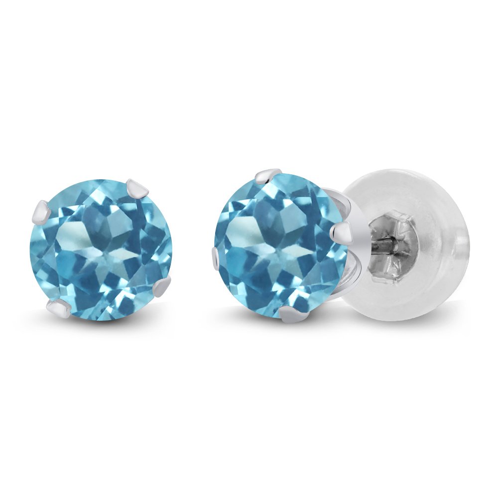 1.20 Ct Round 5MM Natural Topaz 14K White Gold Stud Earrings for Women & Men - Perfect Gift for Anniversary, Birthday & Special Occasions