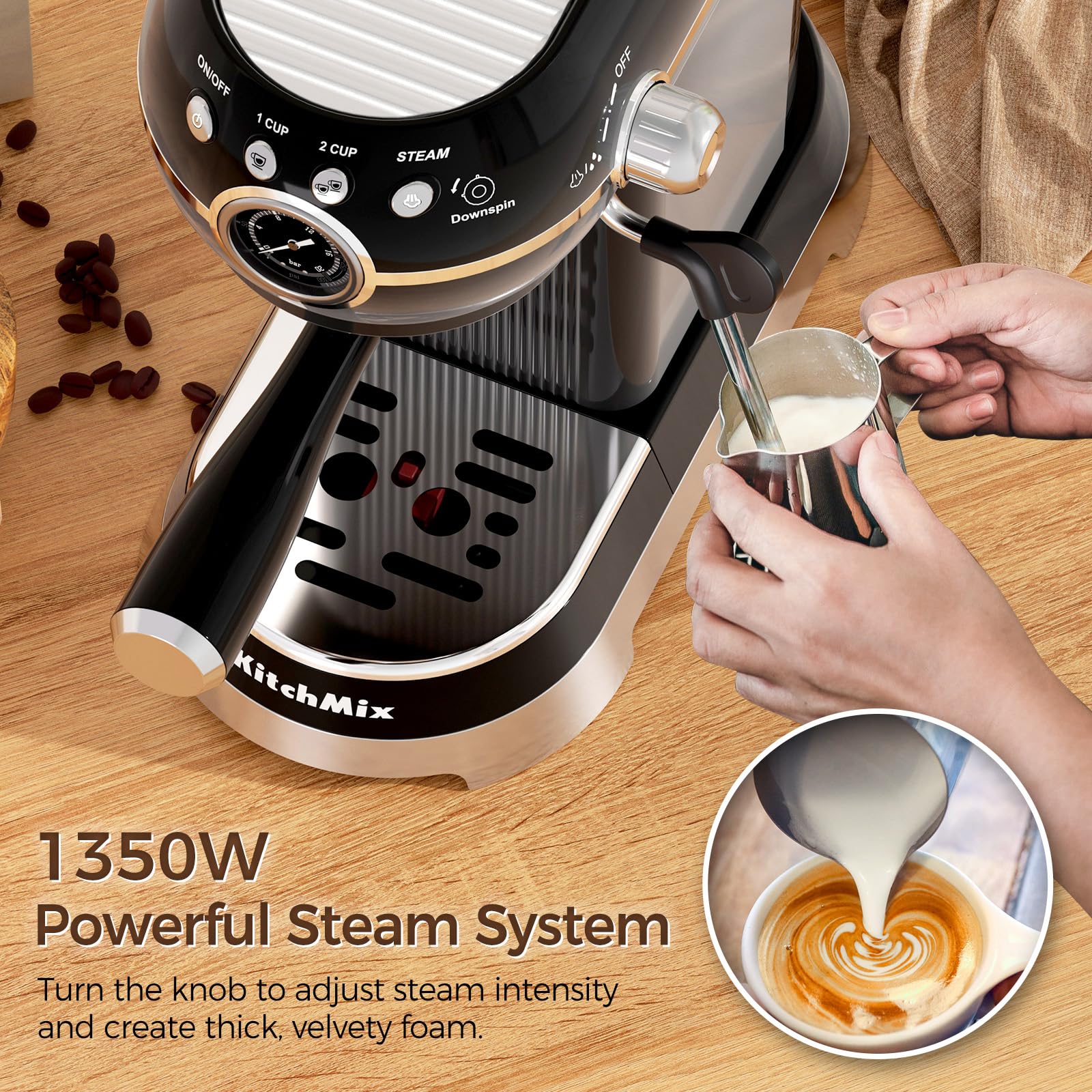 20 Bar Espresso Machine with Milk Frother - Professional Coffee Maker for Latte, Cappuccino & Espresso - Removable Water Tank & Steam Wand - Perfect for Home, Office & Coffee Shops (Black)