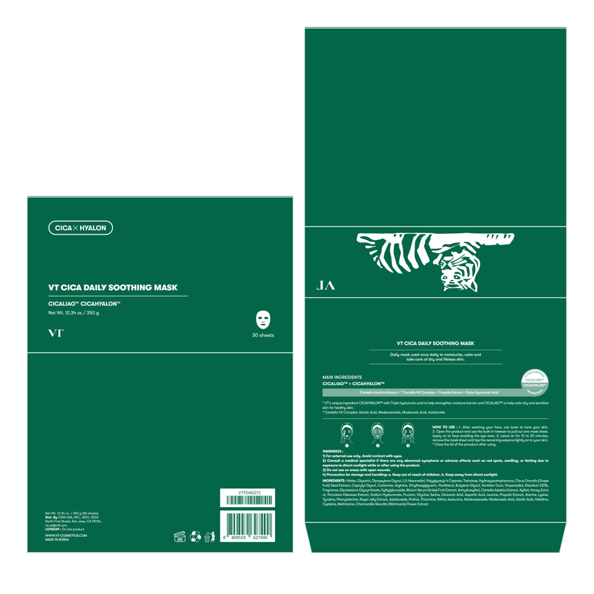 VT COSMETICS Daily Soothing Face Mask 30 Pack - Centella Asiatica Sheet Mask for Hydration & Moisture, Korean Skincare for Instant Calm & Glow - Perfect for Daily Skincare Routine & Relaxation Therapy